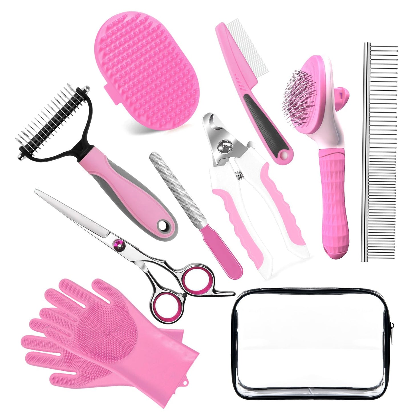 13Pcs Pet Grooming Kit - Dog Cat Deshedding Brush, Nail Clippers with File, Hair Remover Gloves & Bath Tools for Long/Short Haired Pets, Grooming Tool for Long and Short Haired Pets