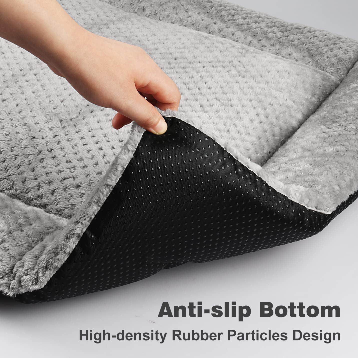 ASIJIA Dog Bed Mat Large 90 x 58CM Washable Fluffy Sherpa Cat Bed Cushion with Anti-Slip Bottom, Warm Pet Dog Crate Mattress for Medium and Large Pets, Grey - Comfort Style