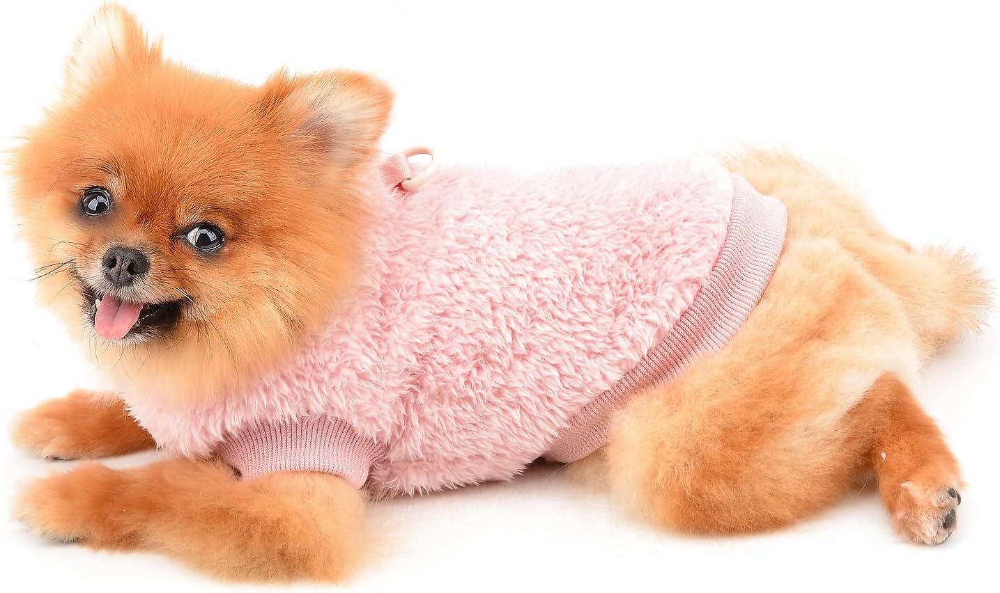 SMALLLEE_LUCKY_STORE Pet Sherpa Fleece Jumper Vest Sweaters Turtleneck Pullover with D-ring Soft Sweatshirt for Small Dogs Cat Puppy Boy Girl Yorkie Chihuahua Warm Fall Winter Clothes,Pink,S - Comfort Style