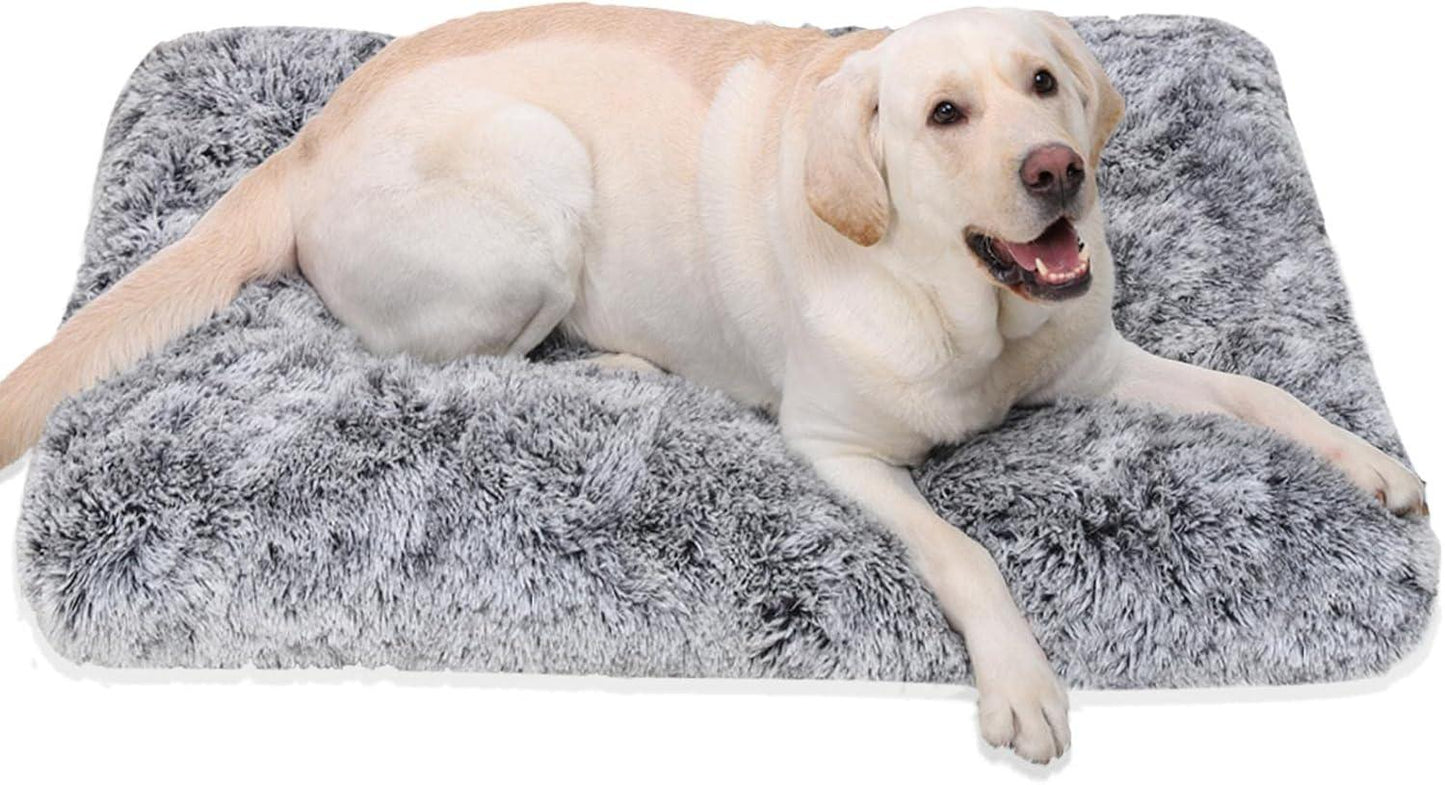 Jaspuriea Large Dog Bed Washable Dog Crate Mattress Calming Fluffy Anti Anxiety Dog Beds Deluxe Plush Dog Mat with Anti-Slip Bottom,90x60x8cm - Comfort Style