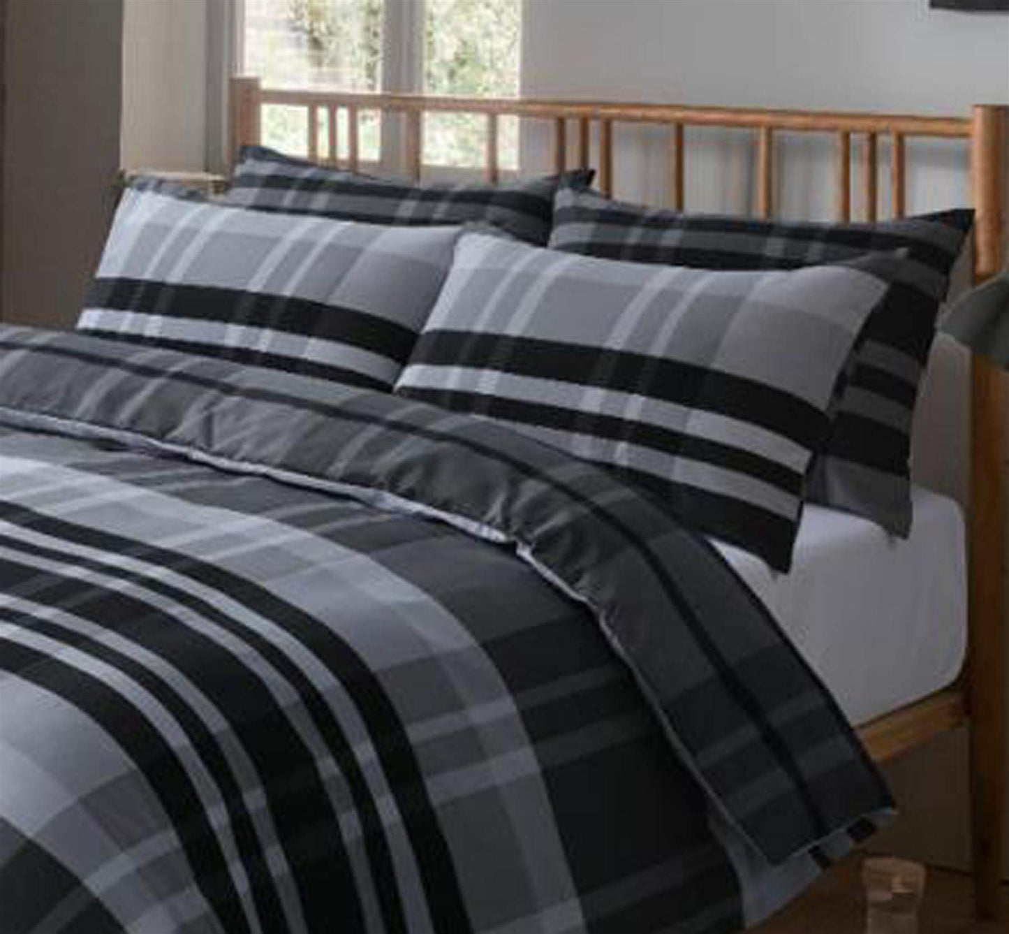 Olivia Rocco Hudson Check Duvet Cover Set Modern Print Cotton Rich Quilt Covers Bedding Bed Linen Set - Comfort Style