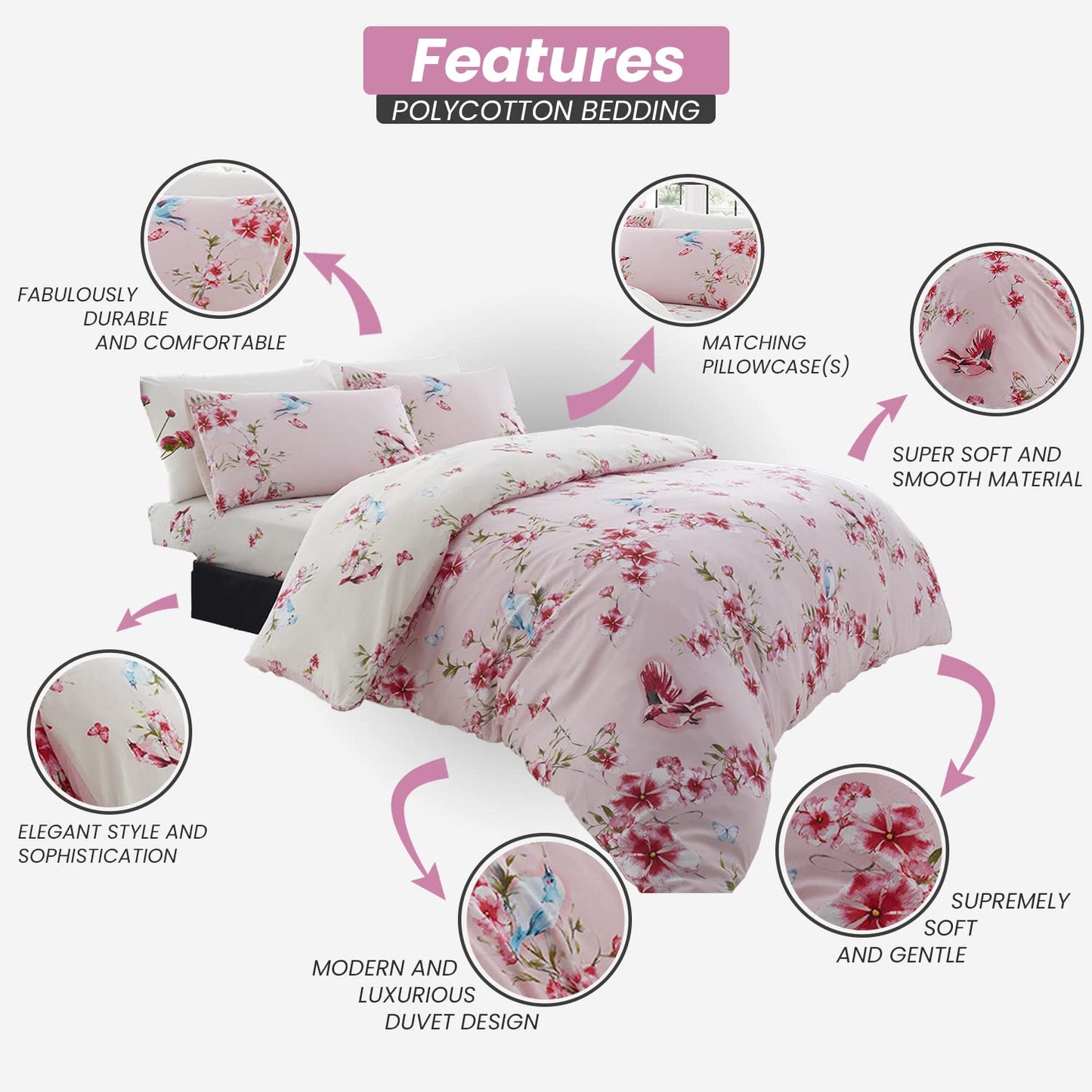 GC GAVENO CAVAILIA Duvet Cover With Pillow Cases - Polycotton Quilt Cover - Bedding Set - Comfort Style