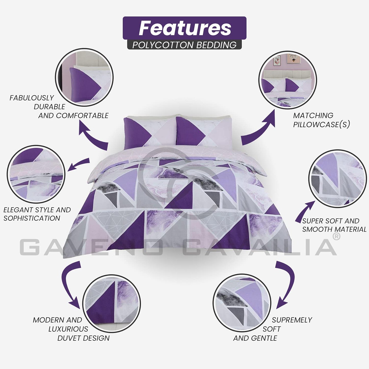 GC GAVENO CAVAILIA Metalic Marble Duvet Cover Sets, Reversible Triangle Bedding Double Bed Set, Washable Quilt Covers - Comfort Style