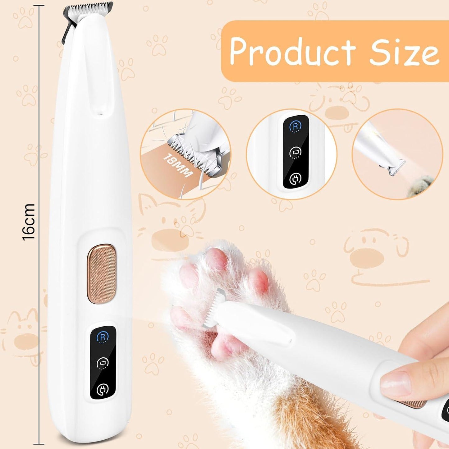 Dog Paw Trimmer Pet Micro Precision Trimmer Quiet Dog Clippers Waterproof Rechargeable Pet Shaver with LED Light Precise Trimming of Hair Around Paws Face and HIPS for Dogs Cats and Animals (White) - Comfort Style