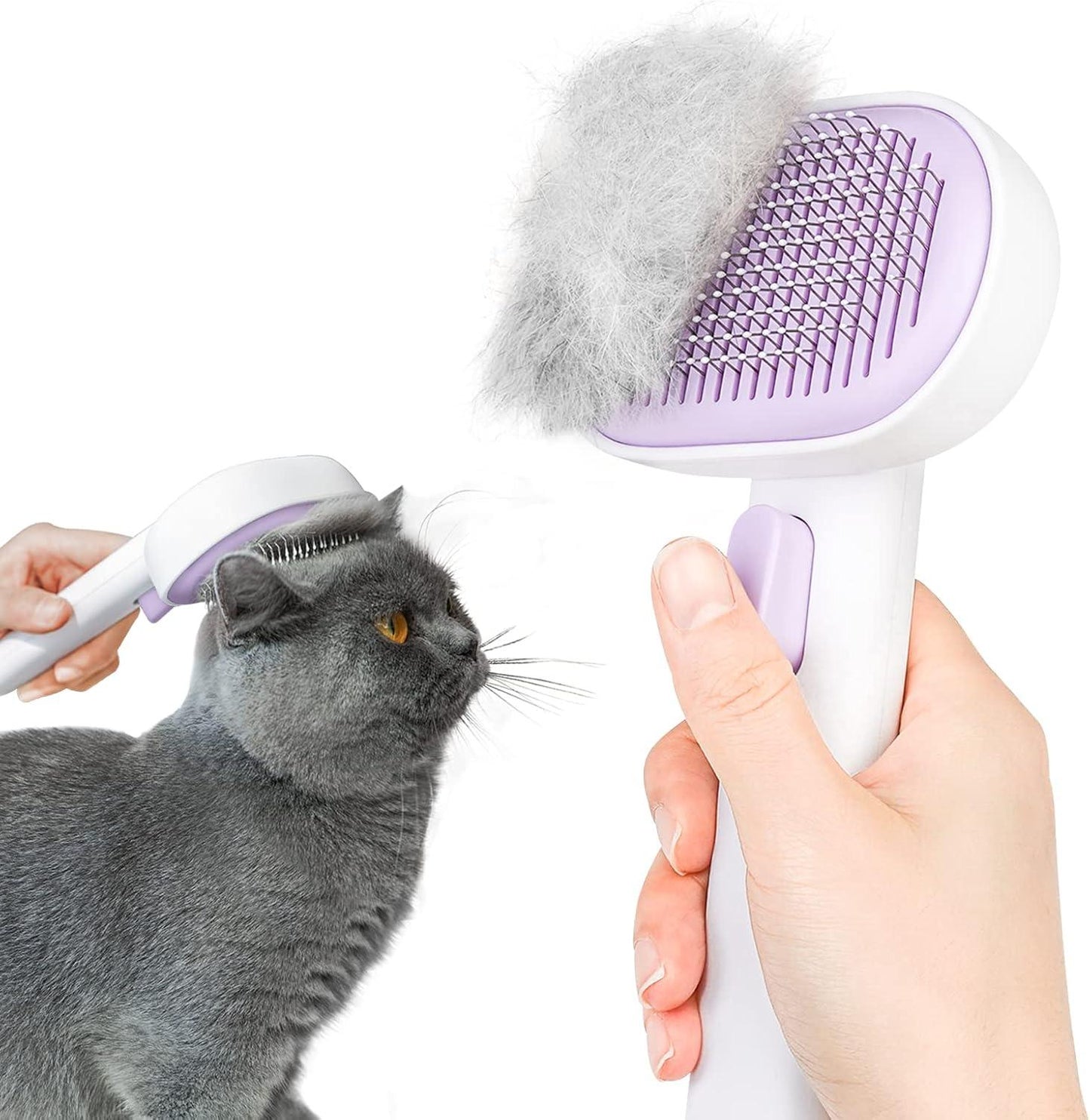 aumuca Cat Brush with Release Button, Cat Grooming Brush for Long or Short Haired Cats, Cat Hair Brush for Shedding Cat Comb for Pets Removing Loose Fur and Massage, White - Comfort Style