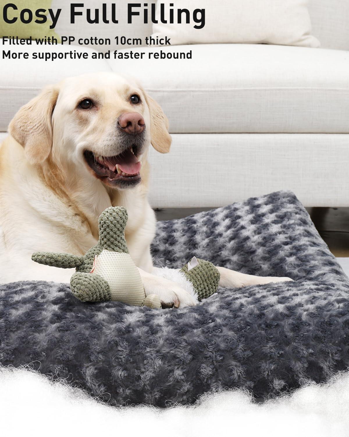 KSIIA Large Dog Bed Washable, Calming Dog Bed, Dog Crate Mattress with Non skid Bottom, Fluffy Anti Anxiety Dog Beds, Pet Beds Pillow Cushion for Dog, Dark Grey, 90x60x8cm - Comfort Style