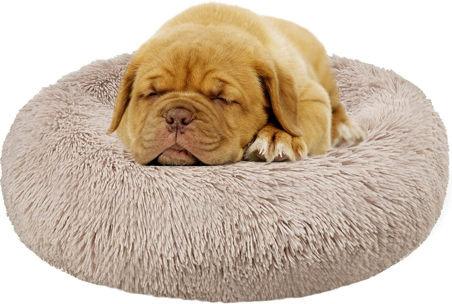 Enjamoy Plush Donut Dog Bed, Calming Round Dog Cat Bed Soft and Fluffy Cuddler Pet Cushion Self-Warming Puppy Beds Machine Washable, Grey 50cm - Comfort Style