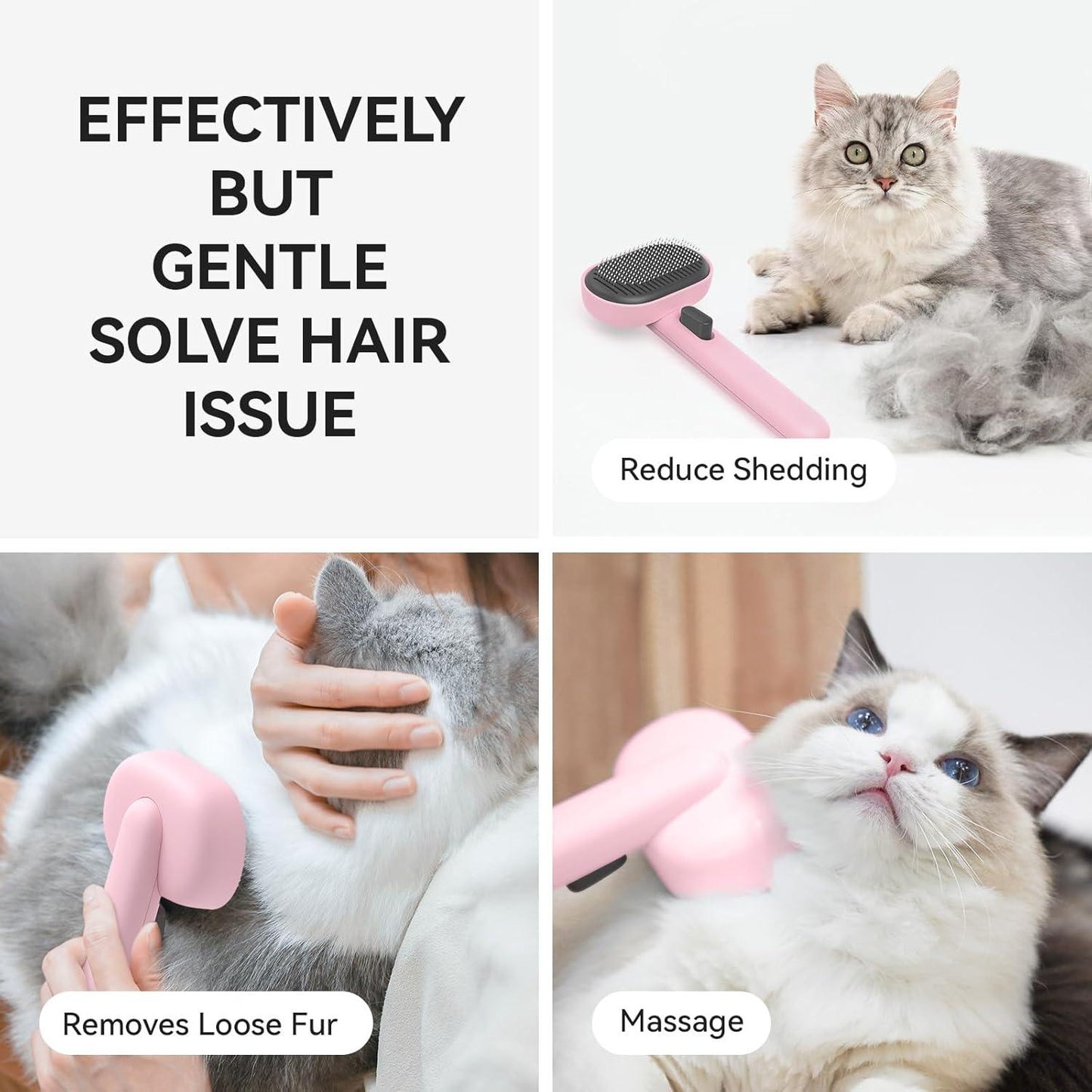 aumuca Cat Brush with Release Button, Cat Grooming Brush for Long or Short Haired Cats, Cat Hair Brush for Shedding Cat Comb for Pets Removing Loose Fur and Massage, White - Comfort Style