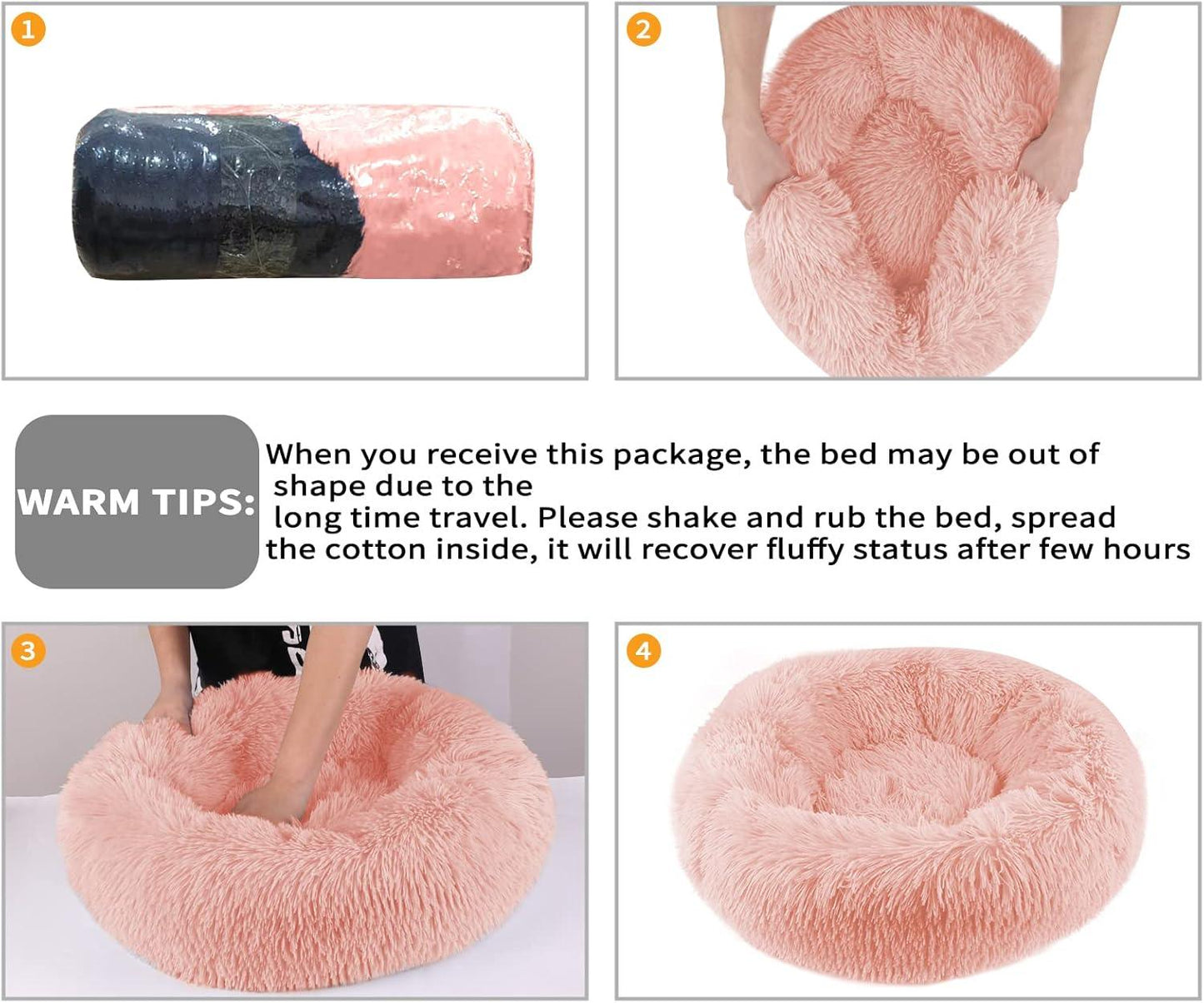 Enjamoy Plush Donut Dog Bed, Calming Round Dog Cat Bed Soft and Fluffy Cuddler Pet Cushion Self-Warming Puppy Beds Machine Washable, Grey 50cm - Comfort Style