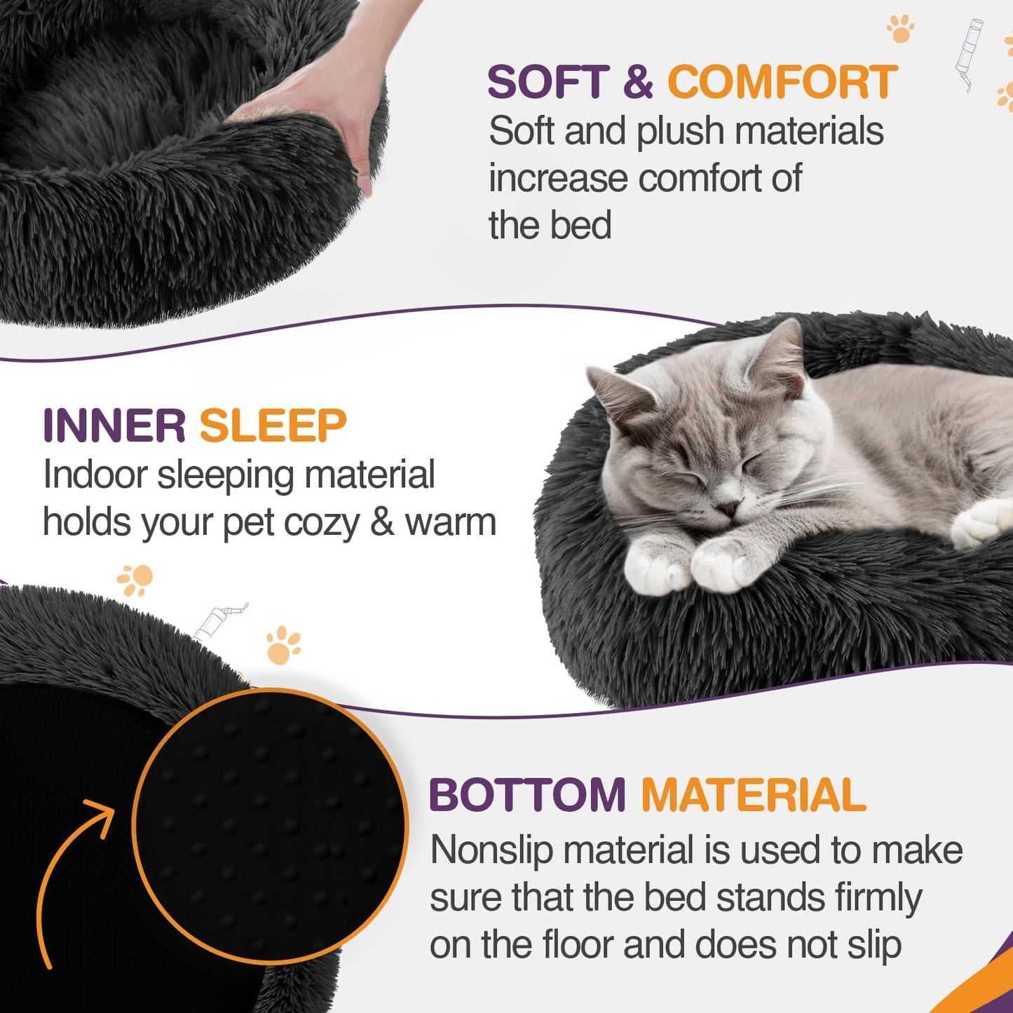 ELYF 50cm Dark Grey Donut Cat Beds for Indoor Cats Clearance, Kitten Bed and Puppy Bed with Anti-Slip Waterproof Bottom, Fluffy Cosy Pet Bedding & Furniture for Small Dog Bed Clearance, Large Cat Bed - Comfort Style