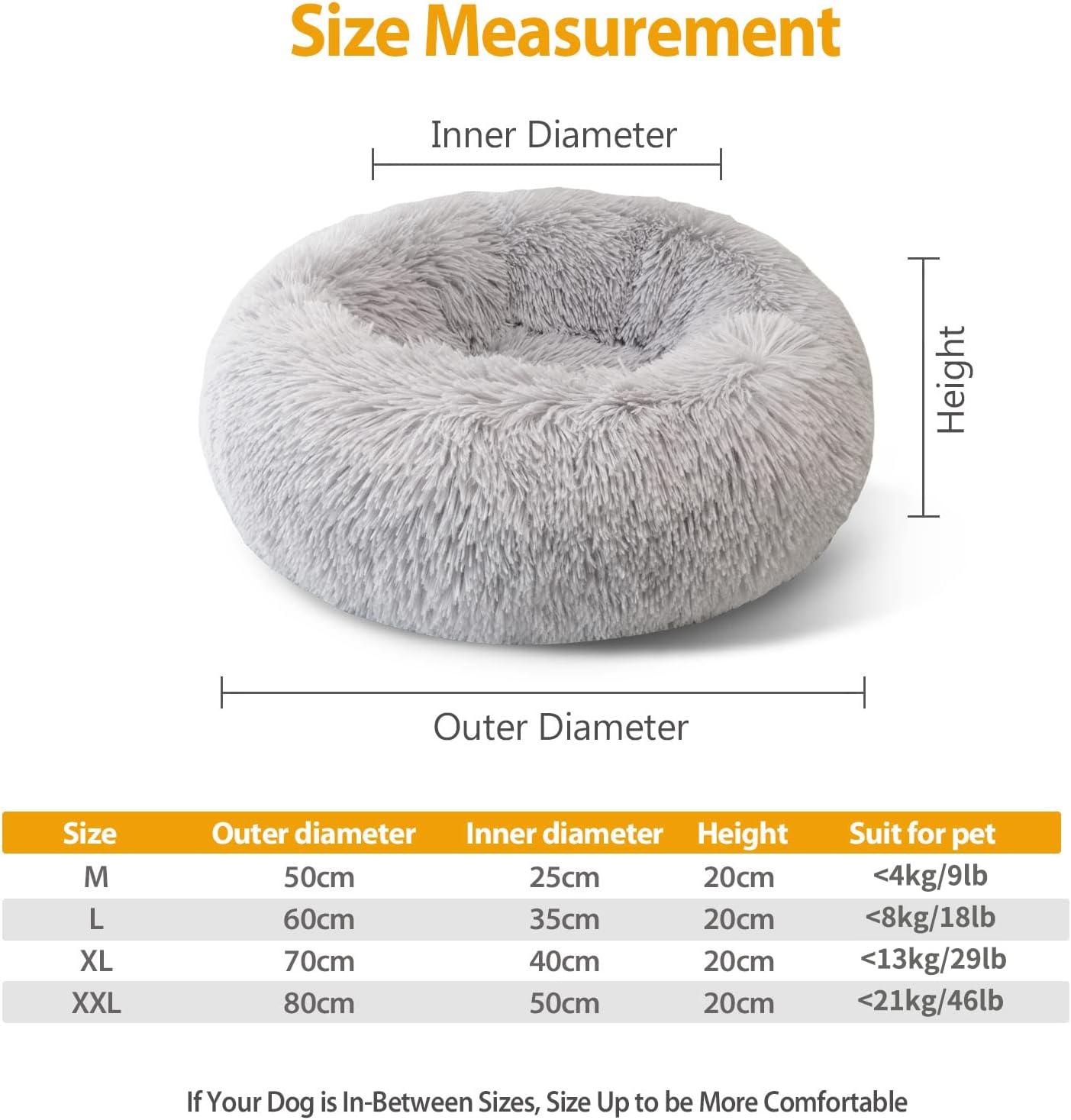 Enjamoy Plush Donut Dog Bed, Calming Round Dog Cat Bed Soft and Fluffy Cuddler Pet Cushion Self-Warming Puppy Beds Machine Washable, Grey 50cm - Comfort Style