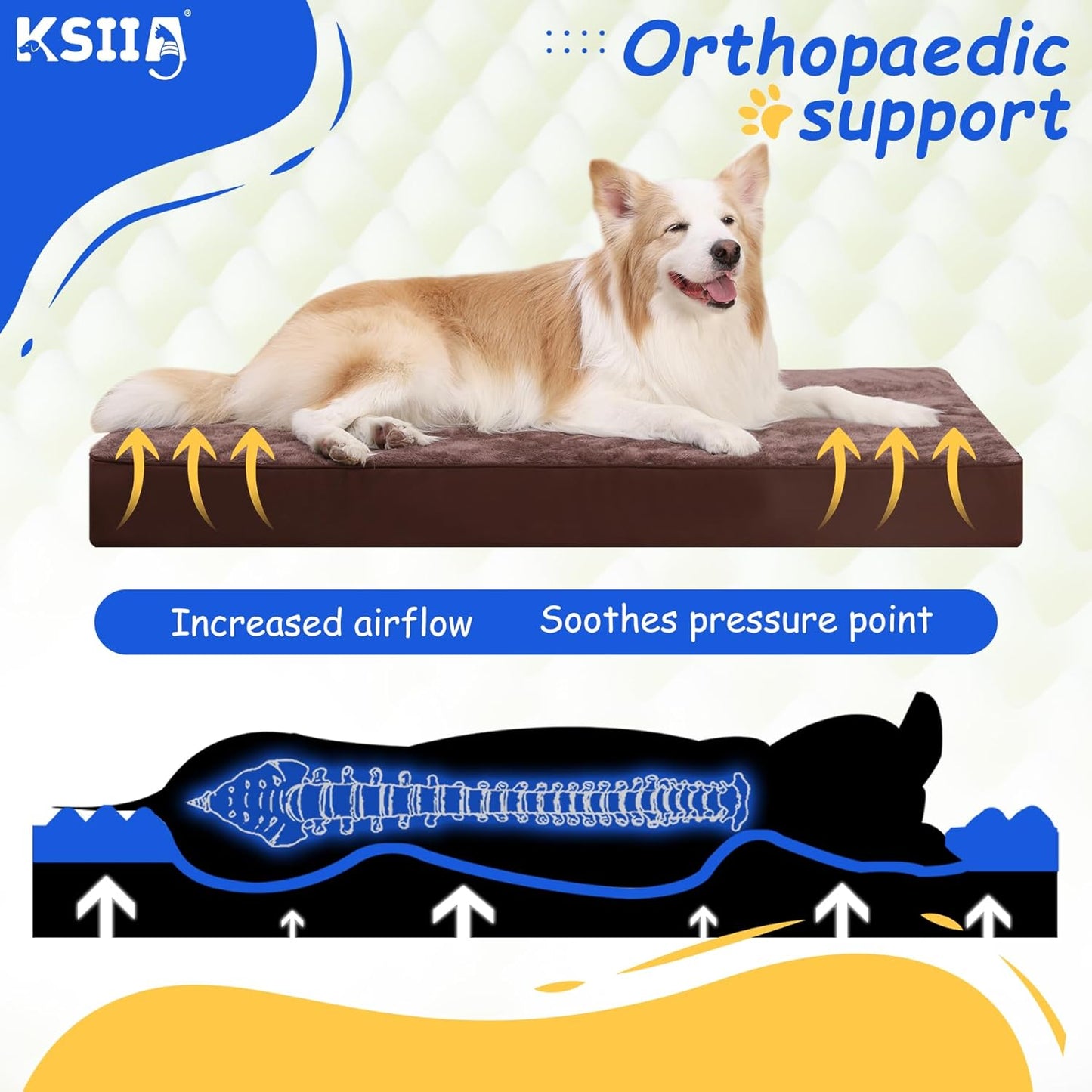 KSIIA Dog Beds Large Washable, Orthopedic Dog Crate Beds with Waterproof Removable Cover, Flat Dog Mattress Non skid Bottom, Pet Beds for Dogs, Grey, 88x55x7cm - Comfort Style