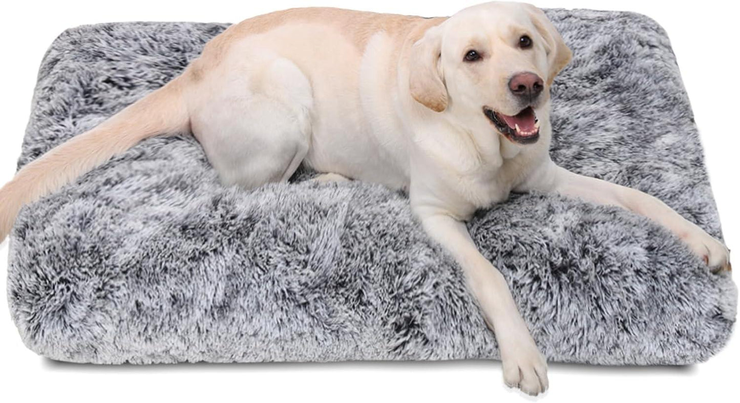 Jaspuriea Large Dog Bed Washable Dog Crate Mattress Calming Fluffy Anti Anxiety Dog Beds Deluxe Plush Dog Mat with Anti-Slip Bottom,90x60x8cm - Comfort Style