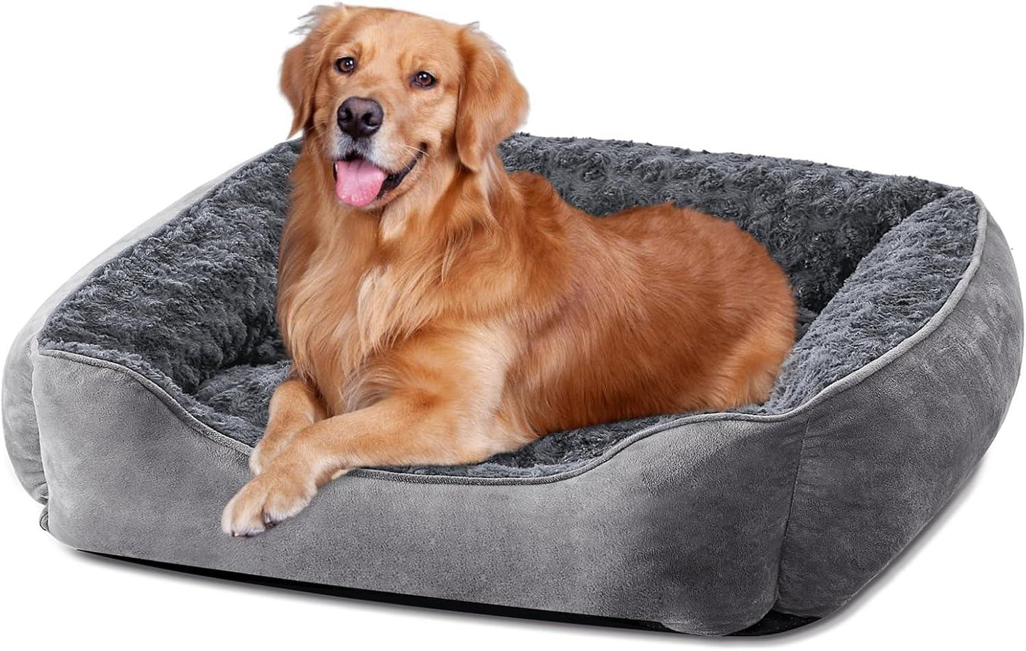 JOEJOY Dog Bed Medium - Washable Dog Bed Anti-Anxiety Dog Bed Soft Plush Dog Bed Rectangle Non-Slip Bottom Pet Bed - Small | Medium | Large Size Mattress Mat For Dog, Grey - Comfort Style