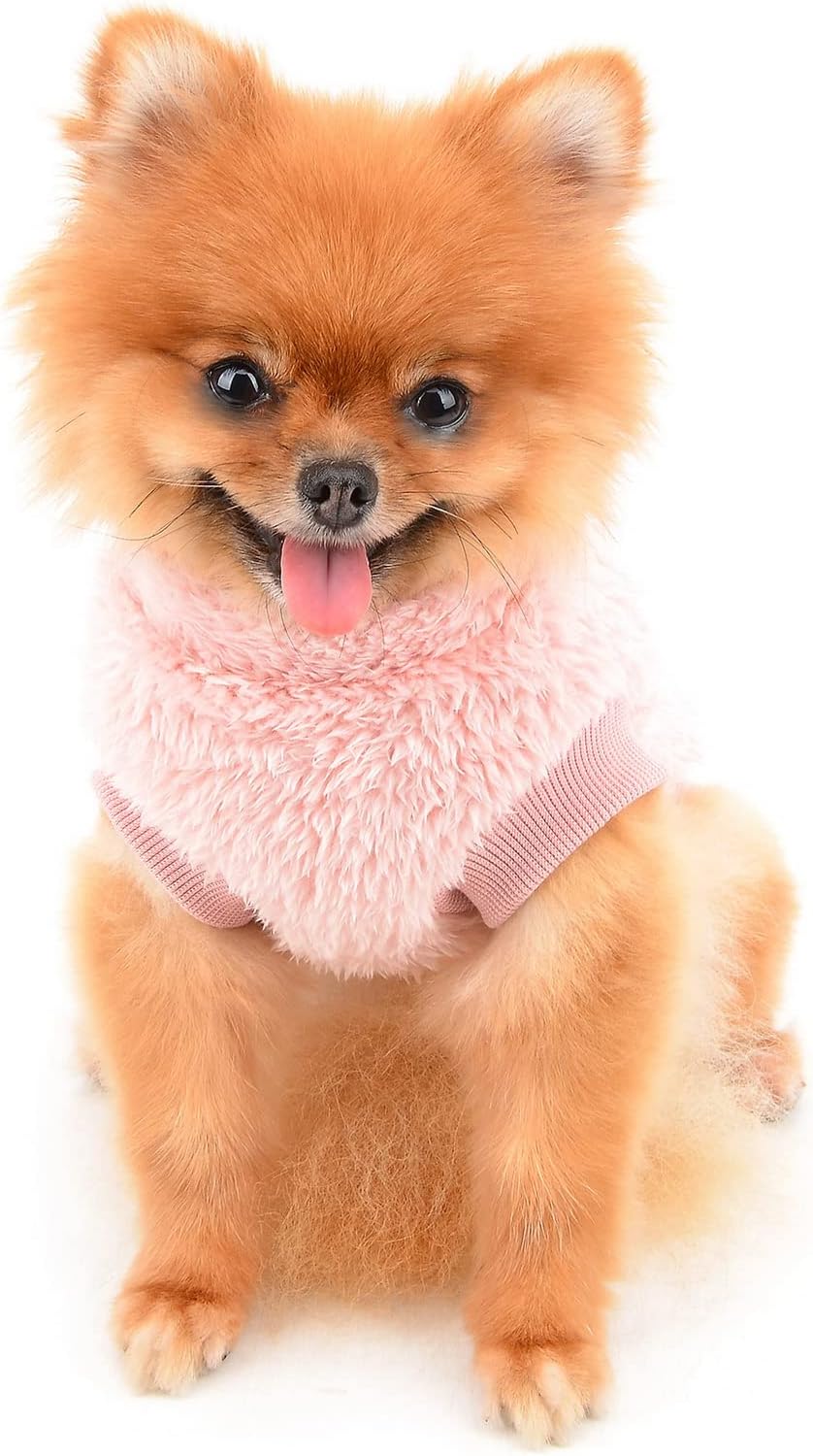 SMALLLEE_LUCKY_STORE Pet Sherpa Fleece Jumper Vest Sweaters Turtleneck Pullover with D-ring Soft Sweatshirt for Small Dogs Cat Puppy Boy Girl Yorkie Chihuahua Warm Fall Winter Clothes,Pink,S - Comfort Style