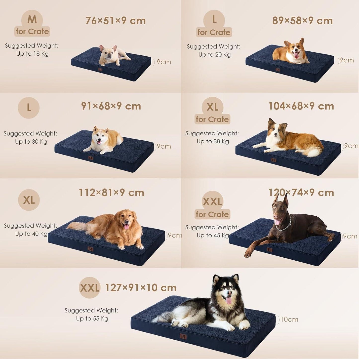 EHEYCIGA Orthopedic Dog Beds Large Mattress with Removable Washable Cover for Crate, Grey, 91x68x9cm - Comfort Style