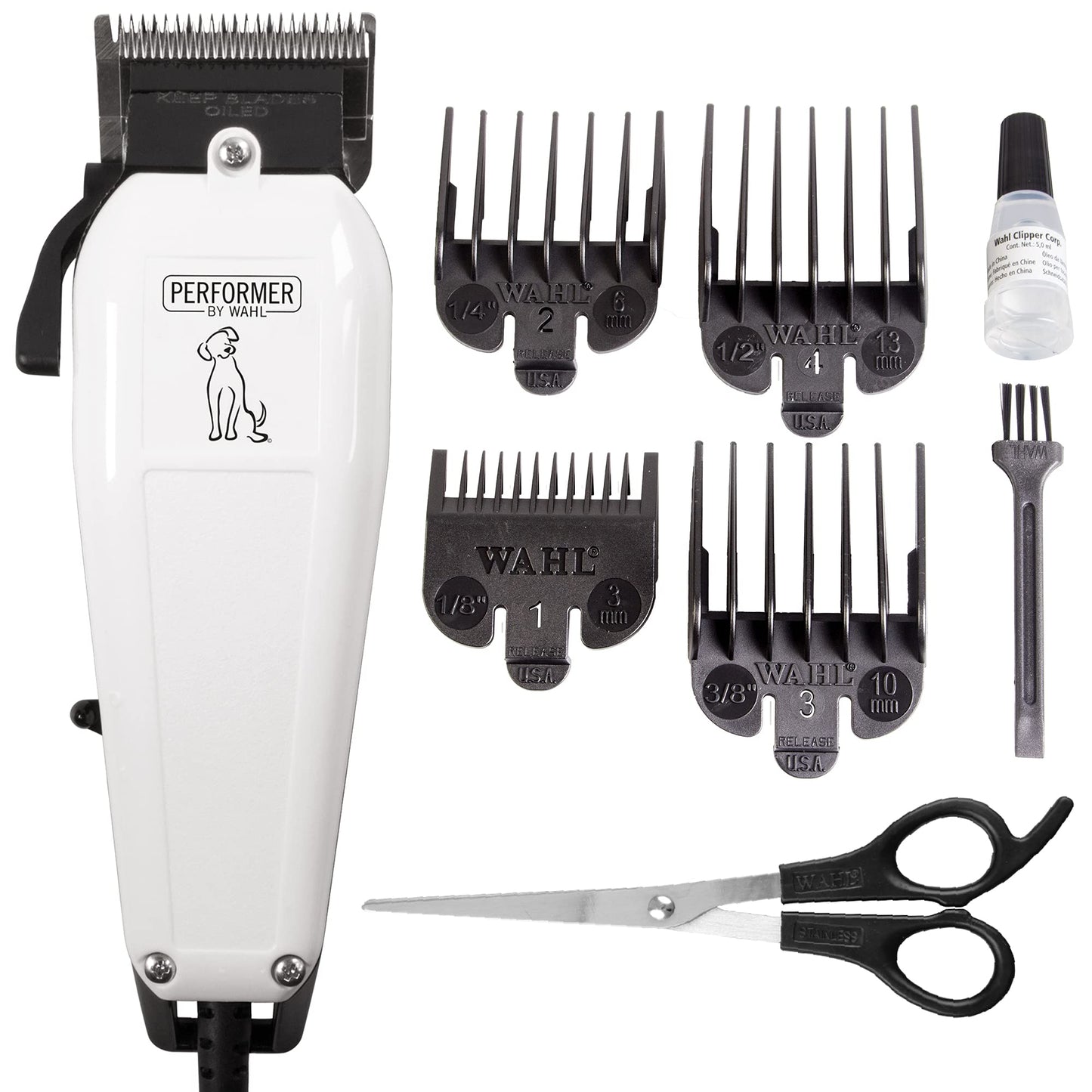 Wahl Performer Pet Clipper, Corded Dog Clippers, Full Coat Grooming Kit, High Carbon Steel Blades, Grooming Pets at Home, Powerful and Quiet, 4 Attachment Combs (3,6,9,13 mm)