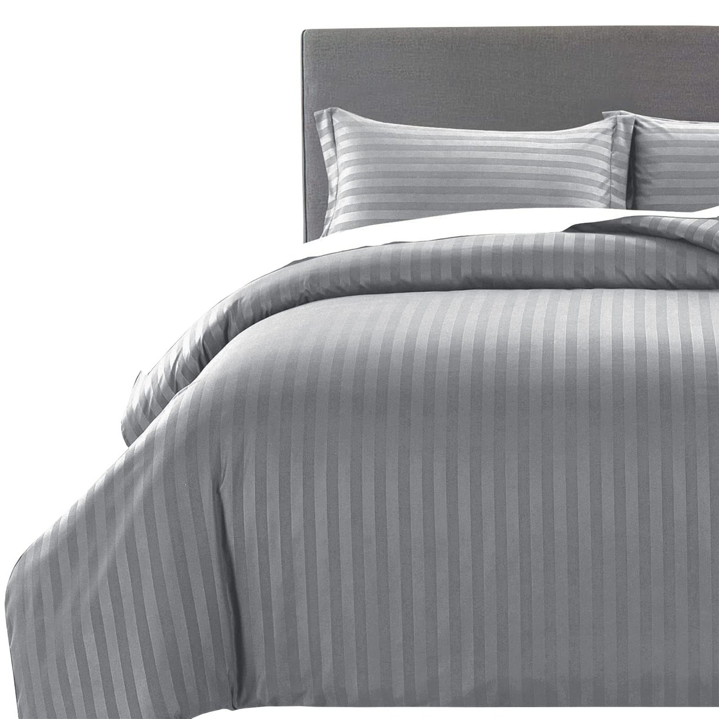 MOONLIGHT20015 Duvet Set Reversible Stripes Satin Double Bedding Set with 2 Pillowcases Soft Hypoallergenic Duvet Cover - Comfort Style