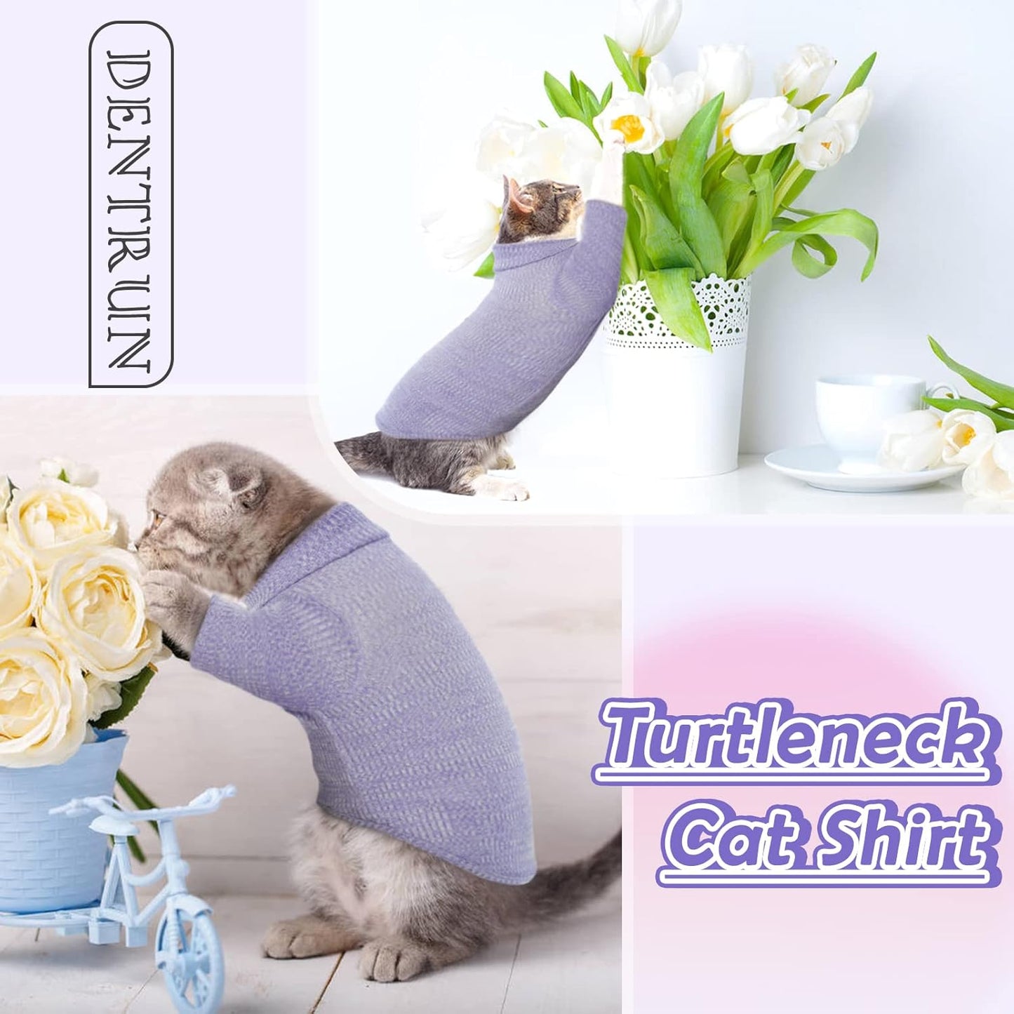 DENTRUN Sphynx Cat Clothes Hairless Cat Outfit Kitten Jumper Breathable Cat Onesie Turtleneck Sweater Adorable Cat Clothing Vest Pajamas Jumpsuit - Comfort Style