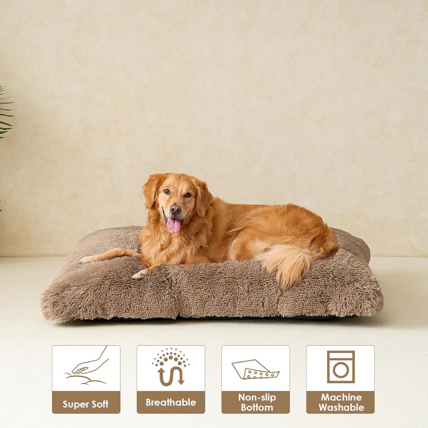EHEYCIGA Calming Dog Bed Medium, Fluffy Anti Anxiety Dog Bed, Washable Dog Cushion Bed for Crate, Dog Mat Mattress with Anti-Slip Bottom, Grey, 75x50x7.5cm - Comfort Style