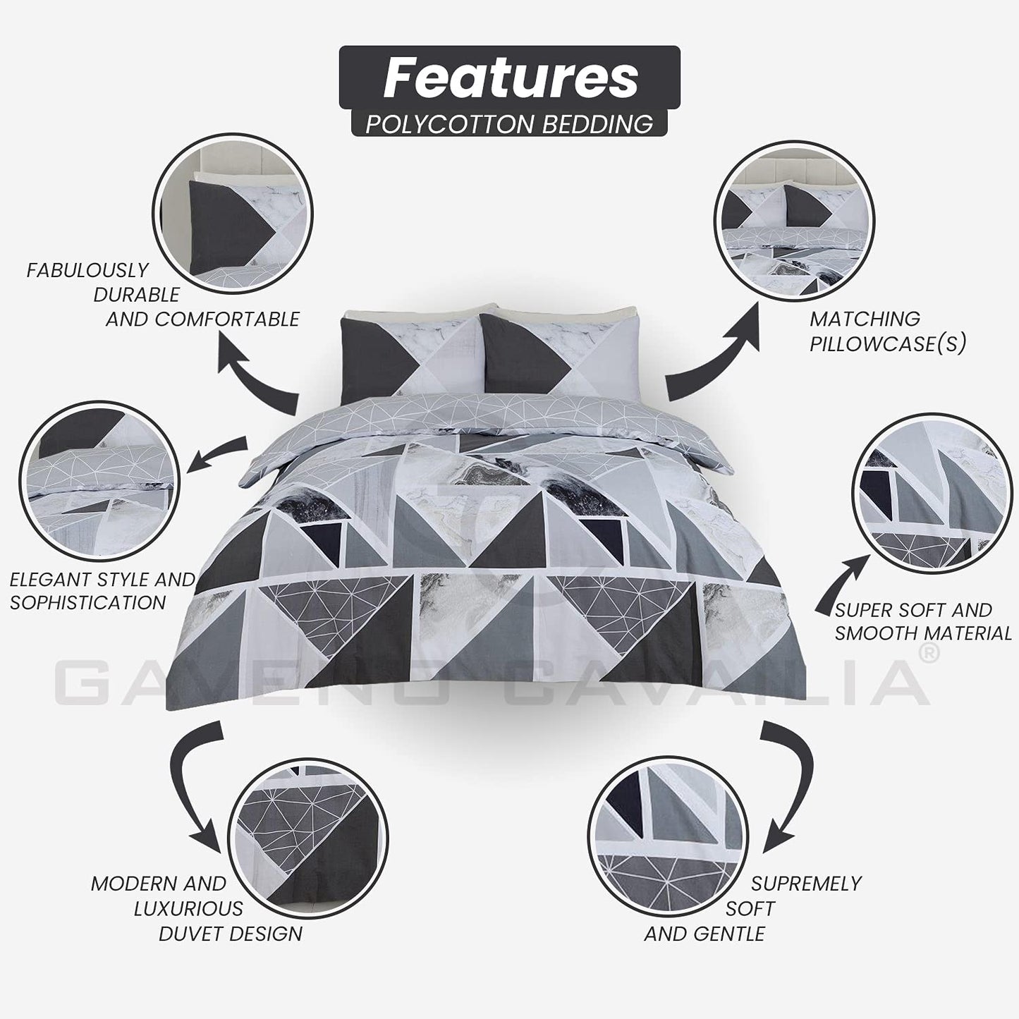 GC GAVENO CAVAILIA Metalic Marble Duvet Cover Sets, Reversible Triangle Bedding Double Bed Set, Washable Quilt Covers - Comfort Style