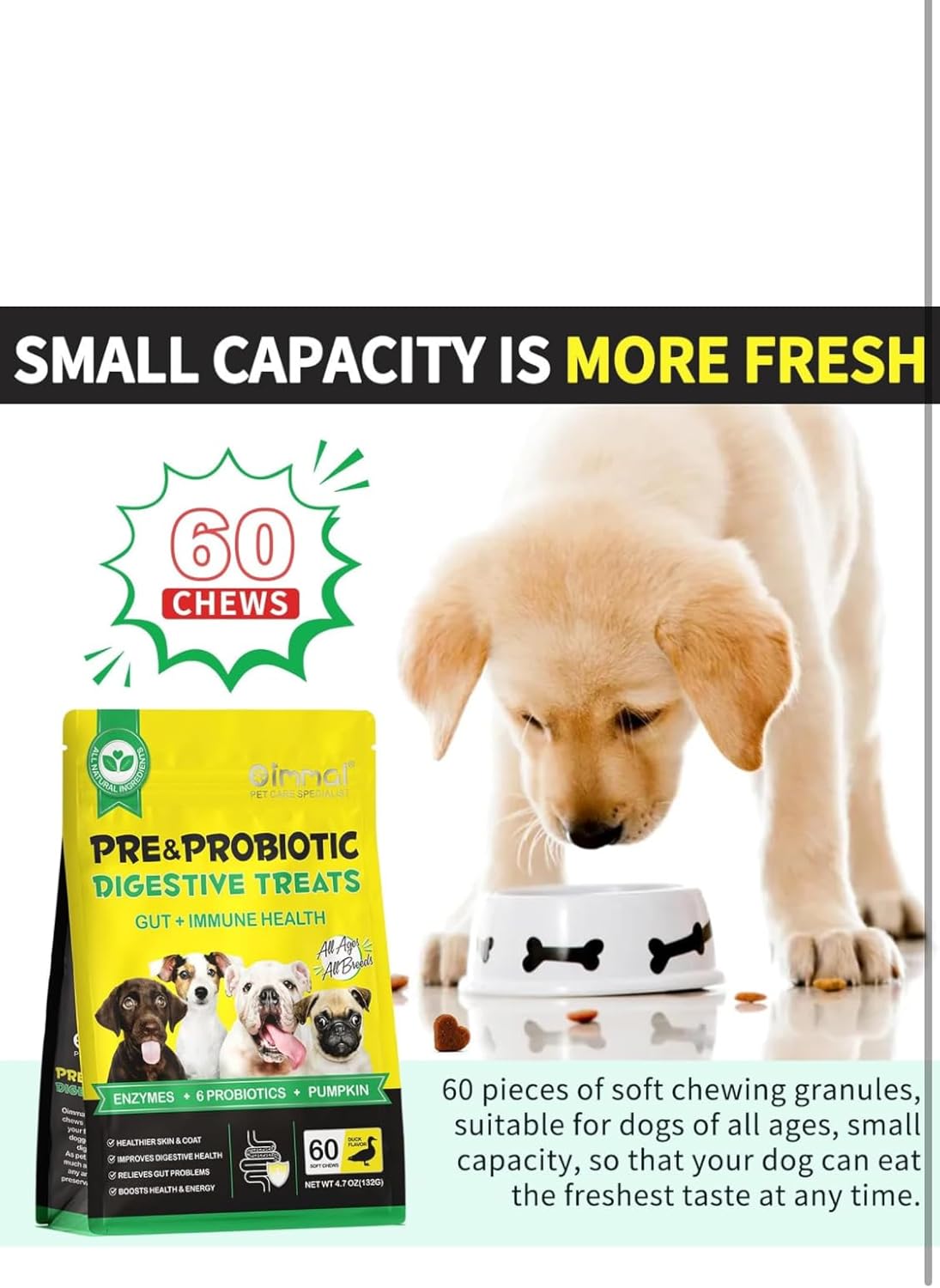 Medi Quick- Probiotics for Dogs - (60 chews) Digestive Care Chews - Dog Probiotics for Gut Health - Supports Digestive Function and Immune System - Advanced Formula for Canine Wellness - Comfort Style