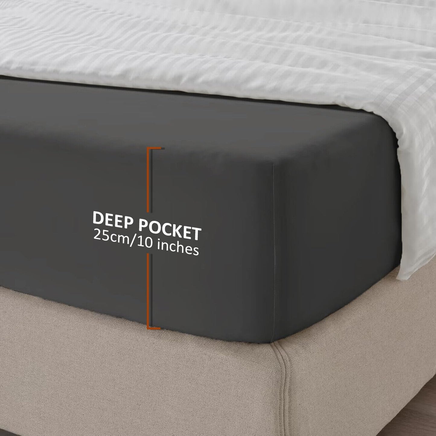 Fitted Sheet 25 cm Deep Brushed Microfiber Ultra Soft No-Iron Wrinkle-Resistant Plain Dyed Fitted Bed Sheets Hypoallergenic Breathable Sheets