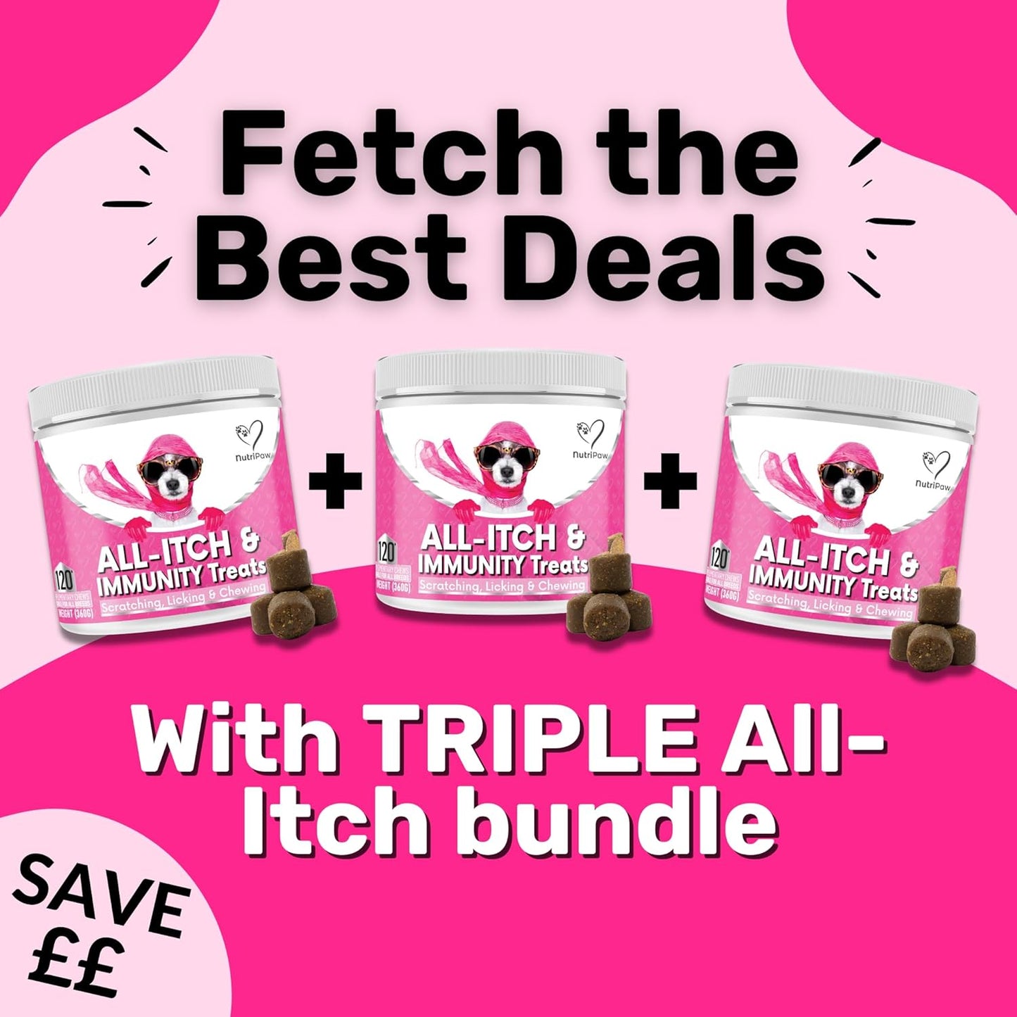 NutriPaw All-Itch Immunity Treats For Dogs - Soothe Itchy Paws, Eyes, Ears, Skin - Stop Itching, Licking, Scratching - Perfect for Small, Medium & Large Dogs - Supports Seasonal Itching - Comfort Style