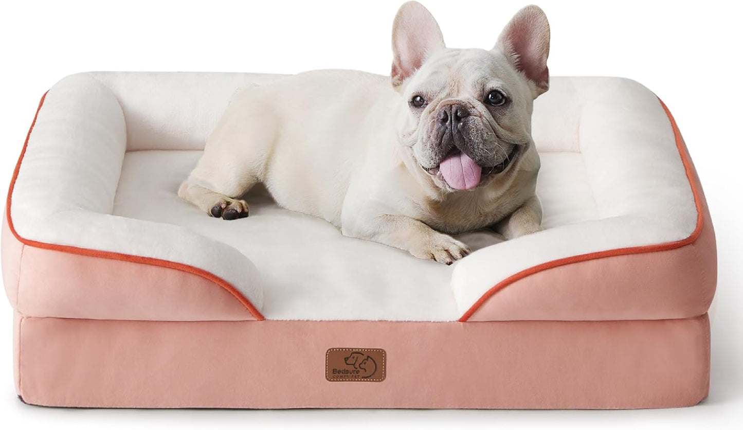 Bedsure Large Dog Bed Sofa - Washable Orthopedic Dog Beds and Couch with Removable Flannel Cover, Waterproof Dog Pillow with U-Shape Bolster, Grey Squre Pet Bed, 89x63x16cm - Comfort Style