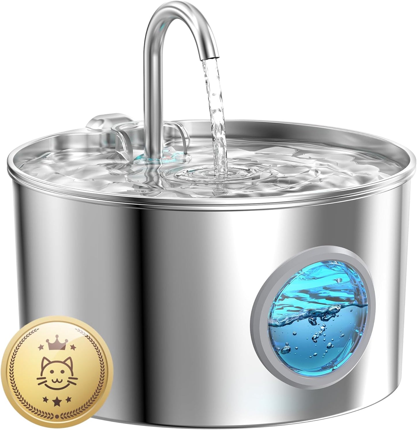 Cat Water Fountain for Drinking: Stainless Steel Cat Fountain - 2.2L Water Fountain Cat Bowl - Pet Water Fountain - Cat Drinking Fountain - Visible Water Level Cat Water Dispensers - GIOTOHUN - Comfort Style
