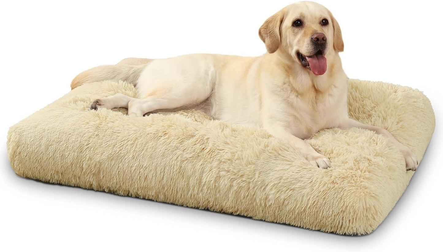 KSIIA Large Dog Bed Washable, Calming Dog Bed, Dog Crate Mattress with Non skid Bottom, Fluffy Anti Anxiety Dog Beds, Pet Beds Pillow Cushion for Dog, Dark Grey, 90x60x8cm - Comfort Style