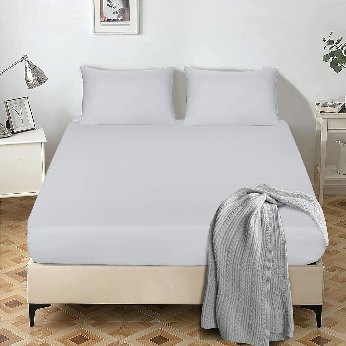 Fitted Sheet 25 cm Deep Brushed Microfiber Ultra Soft No-Iron Wrinkle-Resistant Plain Dyed Fitted Bed Sheets Hypoallergenic Breathable Sheets