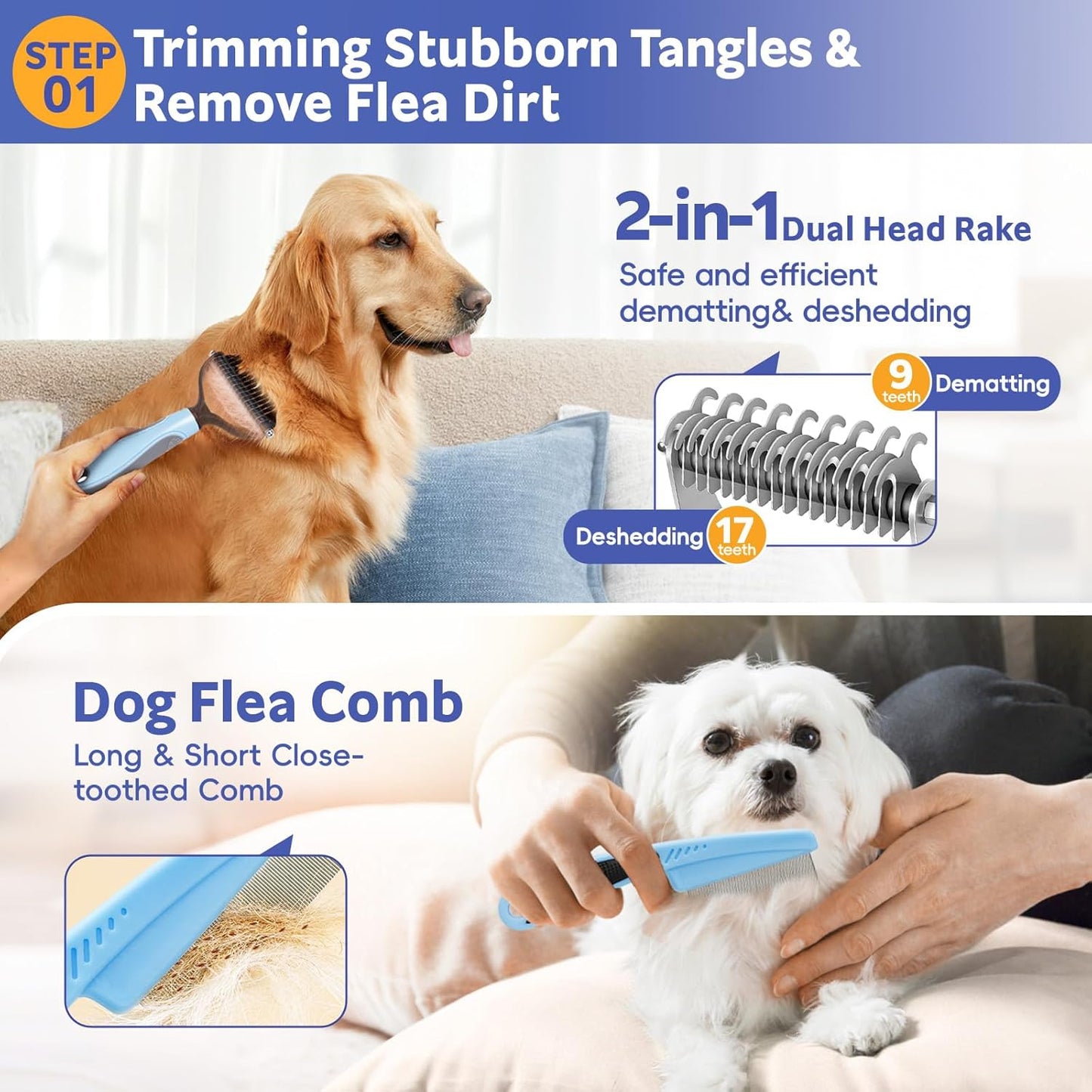 13Pcs Pet Grooming Kit - Dog Cat Deshedding Brush, Nail Clippers with File, Hair Remover Gloves & Bath Tools for Long/Short Haired Pets, Grooming Tool for Long and Short Haired Pets