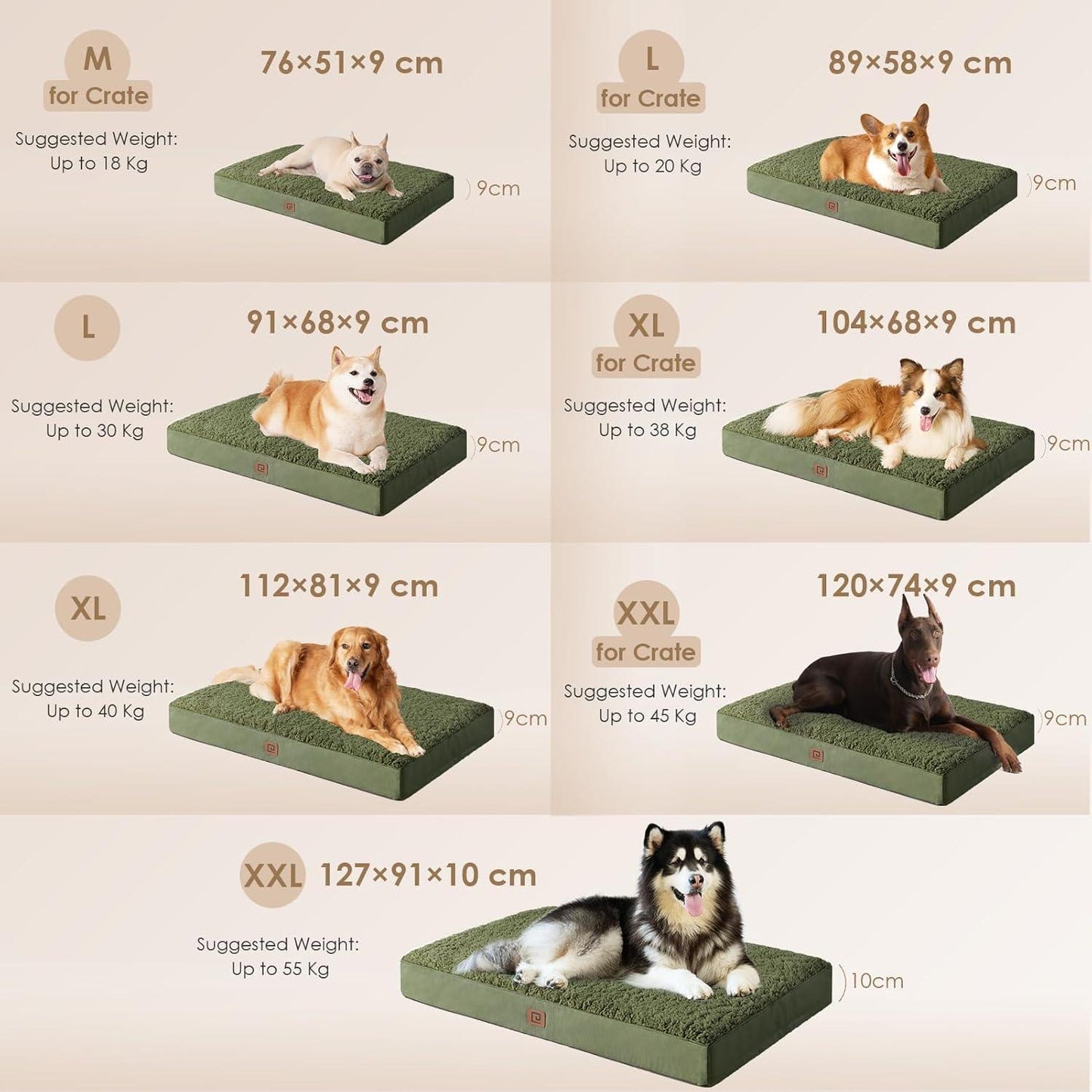 EHEYCIGA Orthopedic Dog Beds Large Mattress with Removable Washable Cover for Crate, Grey, 91x68x9cm - Comfort Style