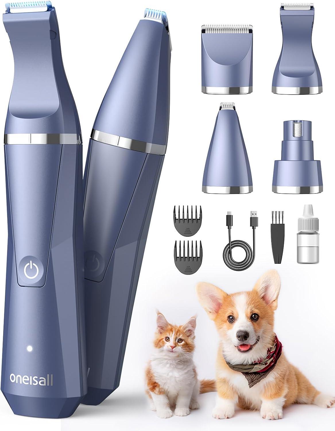 oneisall Dog Cat Grooming Kit 4 in 1 Cordless, Quite Dog Paw Trimmer for All/Sensitive Areas, Dog Trimmer for Grooming, Pet Clippers for Small Dogs/Cats/Rabbits/pet Mouse - Comfort Style