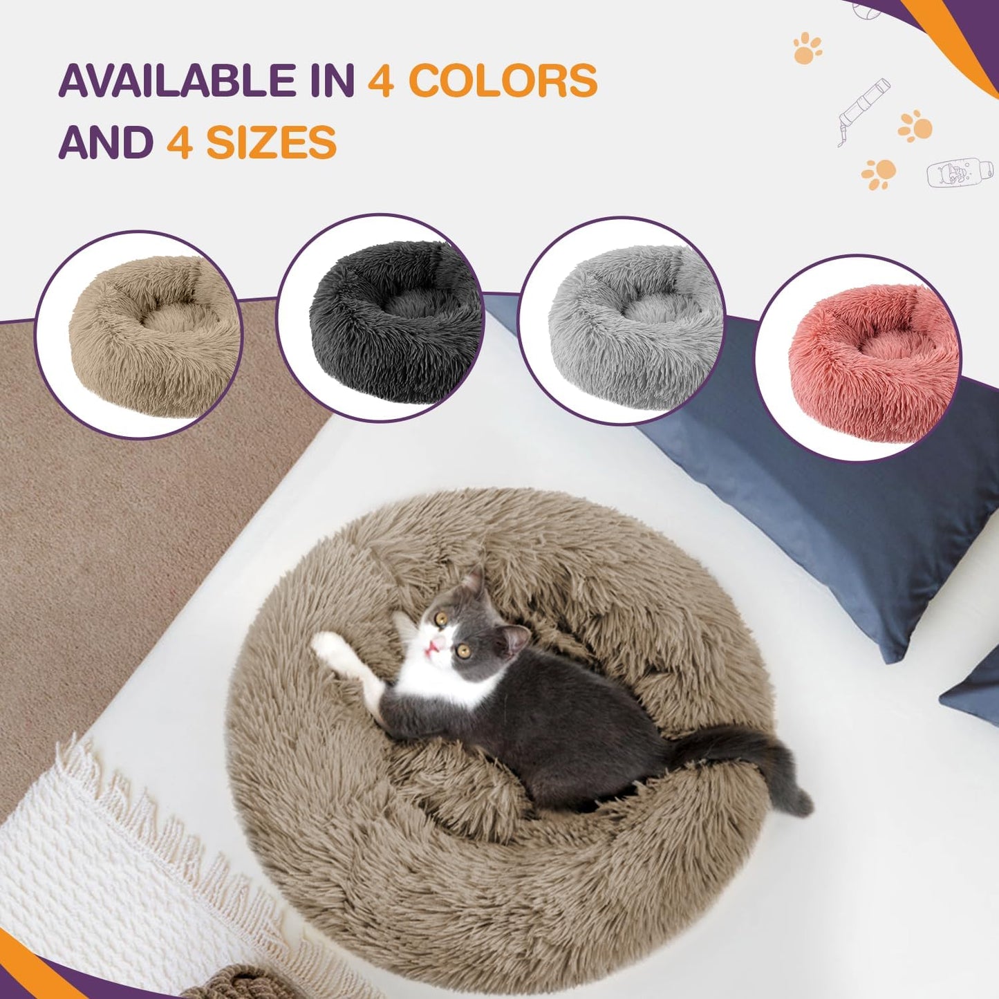 ELYF 50cm Dark Grey Donut Cat Beds for Indoor Cats Clearance, Kitten Bed and Puppy Bed with Anti-Slip Waterproof Bottom, Fluffy Cosy Pet Bedding & Furniture for Small Dog Bed Clearance, Large Cat Bed - Comfort Style