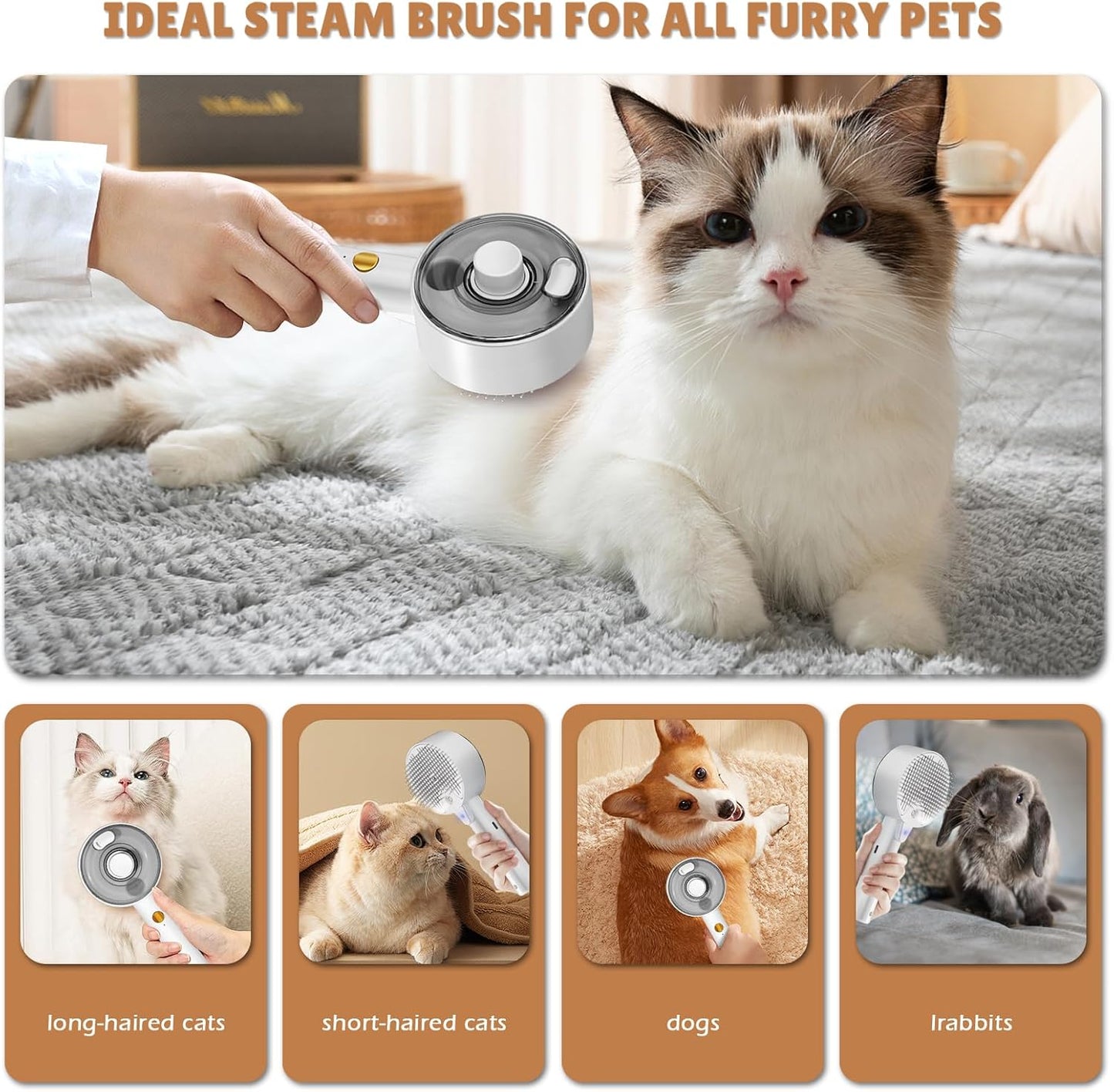 Spritz Defur Comb For Cats 2024 Cat Steam Brush For Grooming 4 In 1 Spray Cat Comb For Shedding Steamy Cat Brushes For Long Short Haired Cats Dogs Kitten Rabbit Pets Grooming Brush (Ivory) - Comfort Style