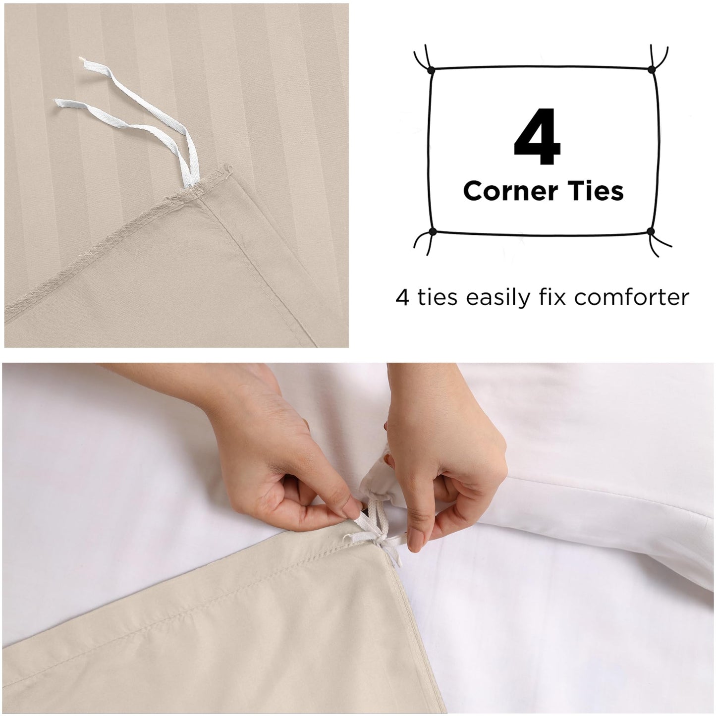 MOONLIGHT20015 Duvet Set Reversible Stripes Satin Double Bedding Set with 2 Pillowcases Soft Hypoallergenic Duvet Cover - Comfort Style