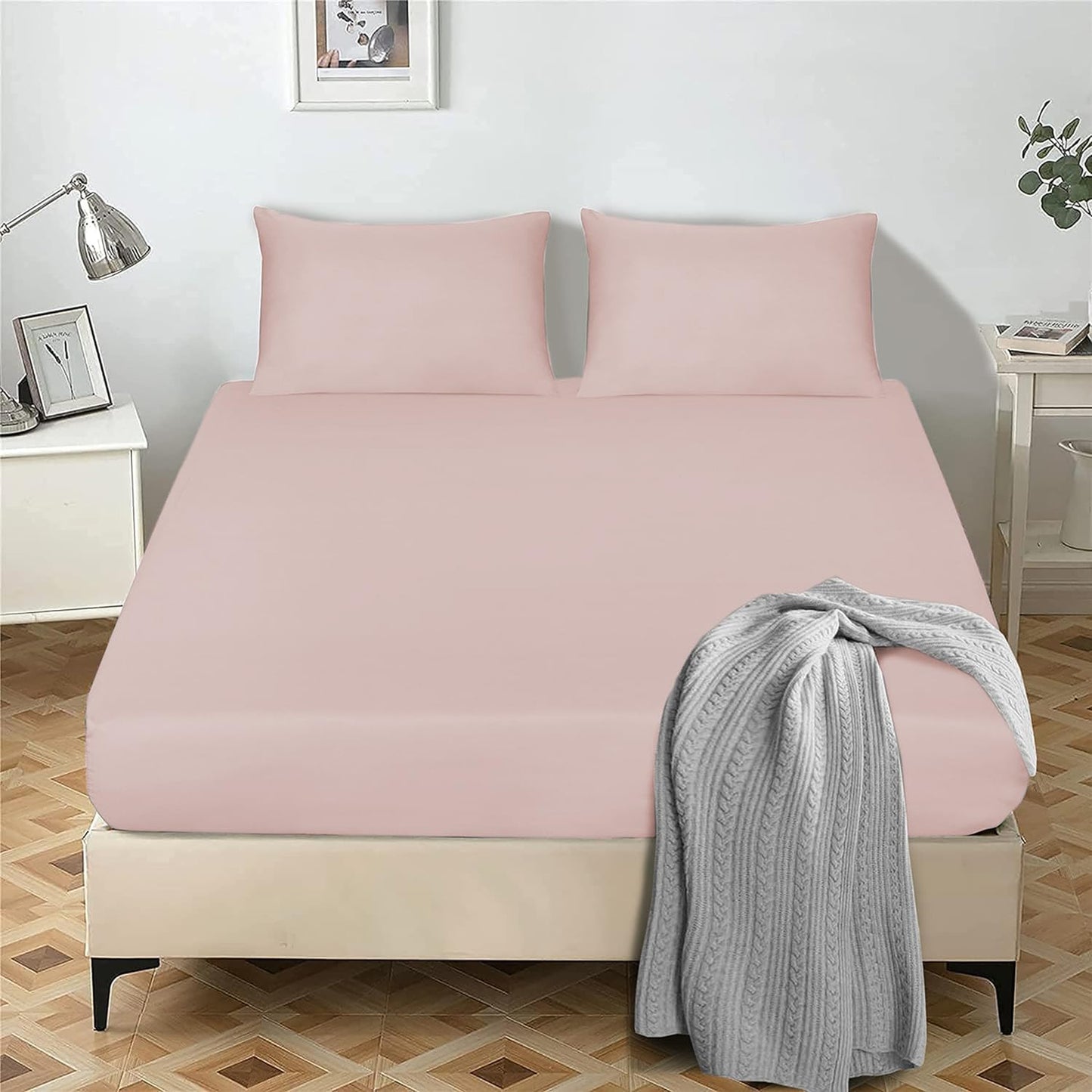 Fitted Sheet 25 cm Deep Brushed Microfiber Ultra Soft No-Iron Wrinkle-Resistant Plain Dyed Fitted Bed Sheets Hypoallergenic Breathable Sheets