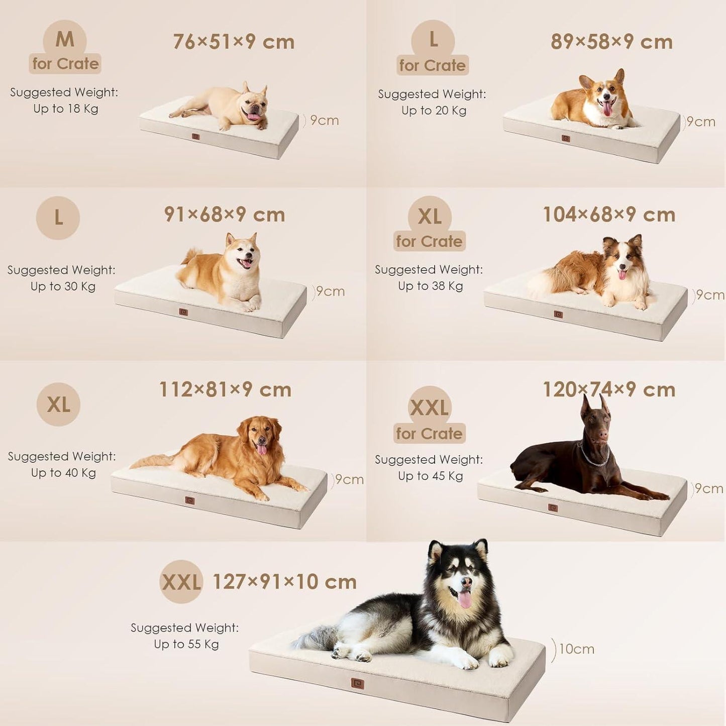 EHEYCIGA Orthopedic Dog Beds Large Mattress with Removable Washable Cover for Crate, Grey, 91x68x9cm - Comfort Style