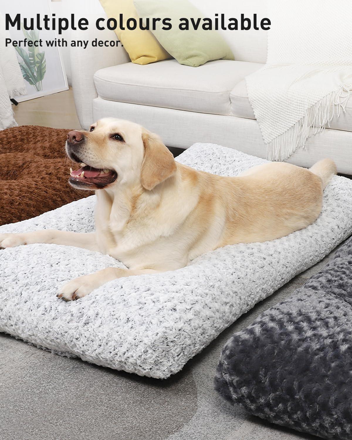 KSIIA Large Dog Bed Washable, Calming Dog Bed, Dog Crate Mattress with Non skid Bottom, Fluffy Anti Anxiety Dog Beds, Pet Beds Pillow Cushion for Dog, Dark Grey, 90x60x8cm - Comfort Style