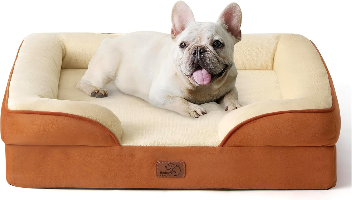 Bedsure Large Dog Bed Sofa - Washable Orthopedic Dog Beds and Couch with Removable Flannel Cover, Waterproof Dog Pillow with U-Shape Bolster, Grey Squre Pet Bed, 89x63x16cm - Comfort Style