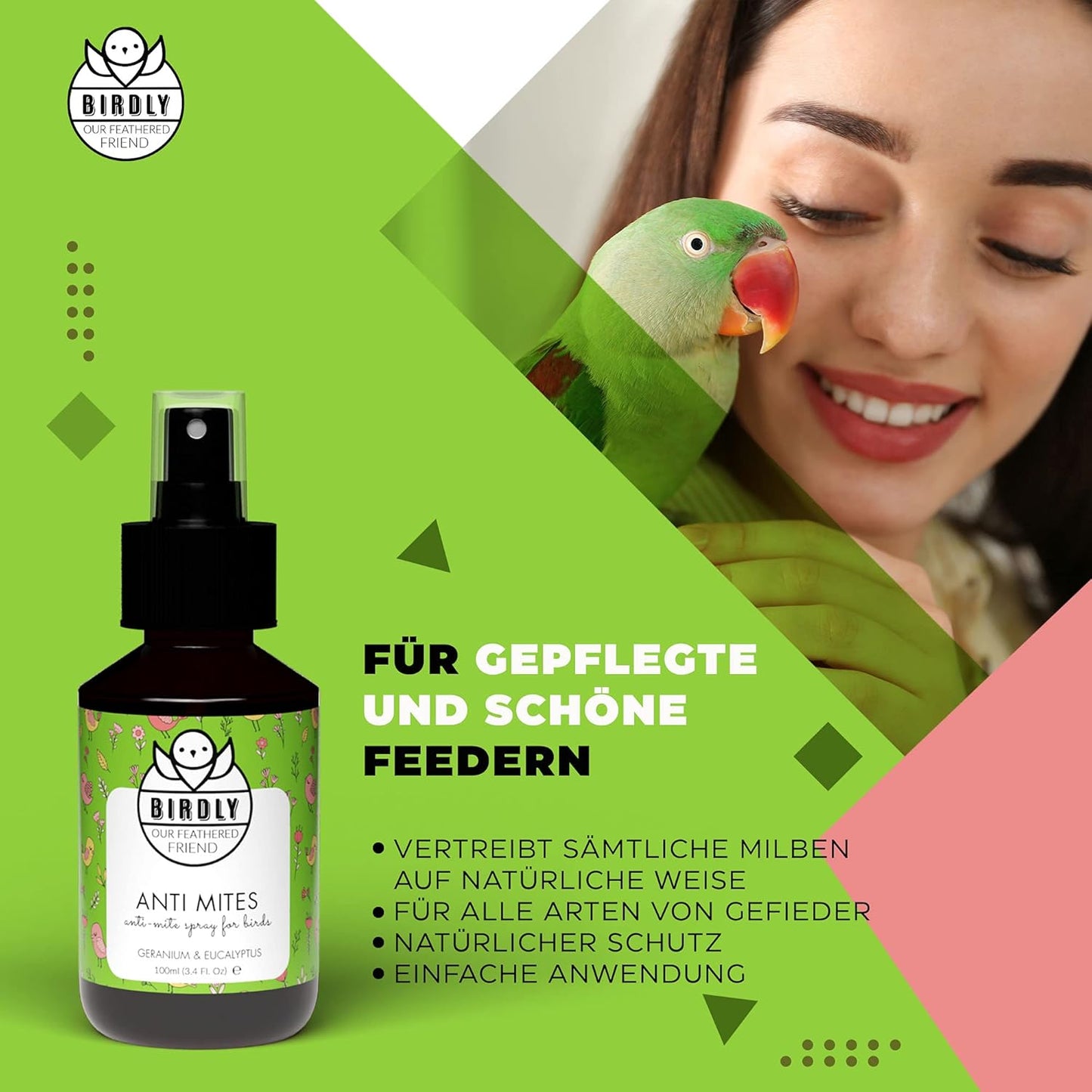 Birdly Bird Mite Spray - Bird Mite Treatment for Budgie Cage & Parrot Cage - Dust Mite Spray for Large Bird Cage - Alternate to Bird Accessories for Such as Red Mite Powder & Mite Killer - 100 ml - Comfort Style