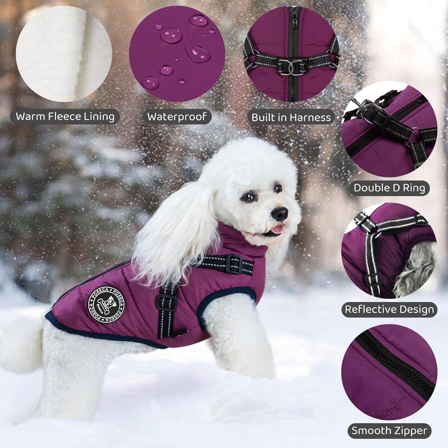Poseca Dog Clothes for Small Dogs Dog Coat Waterproof Winter Jacket Warm Vest Dog Clothes Dog Coat Warm Winter Dog Jacket with Dog Harness for Small Medium Large Dogs - Comfort Style