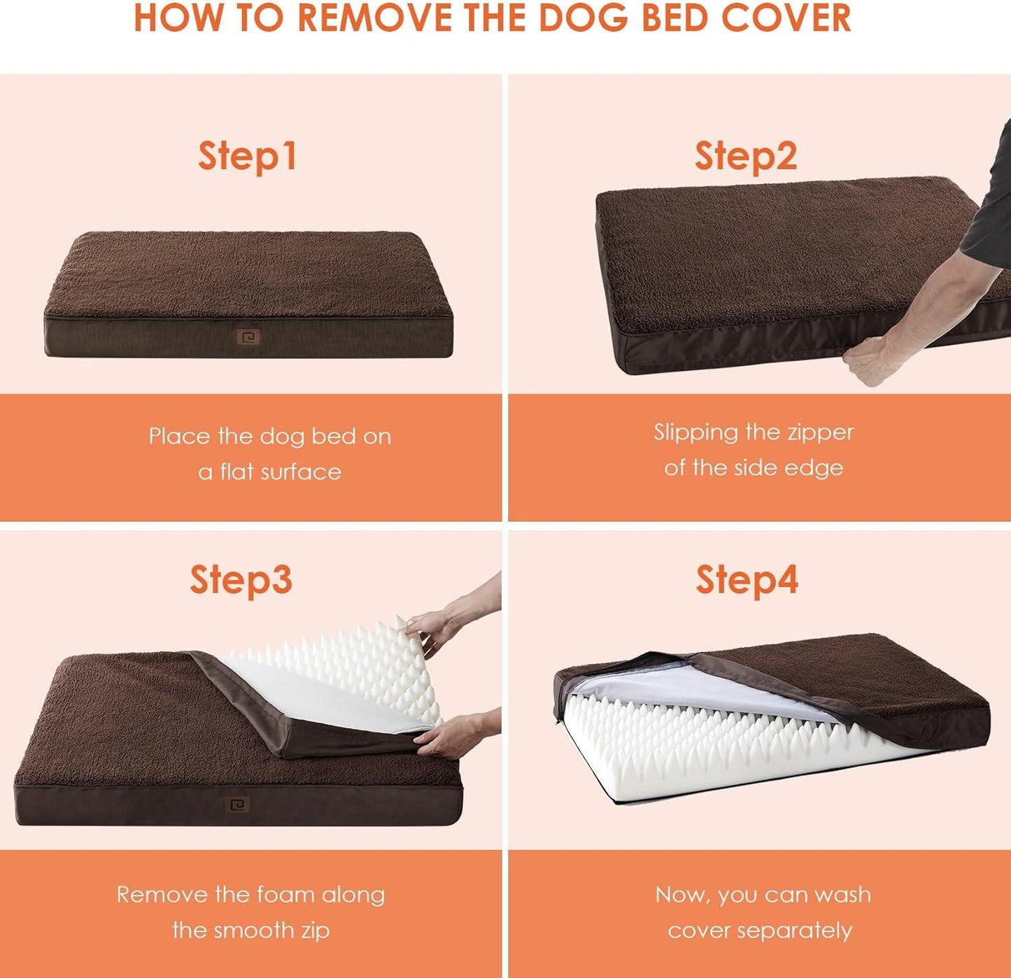 EHEYCIGA Orthopedic Dog Beds Large Mattress with Removable Washable Cover for Crate, Grey, 91x68x9cm - Comfort Style