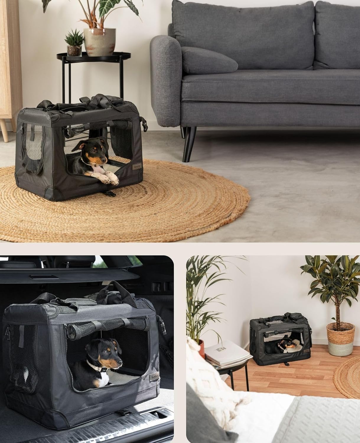 lionto Dog transport box foldable for travel & car, 50x34x36 cm, sturdy transport box with carrying handles & blanket for cats & dogs up to 10 kg, sturdy fabric dog box for small & large, beige - Comfort Style