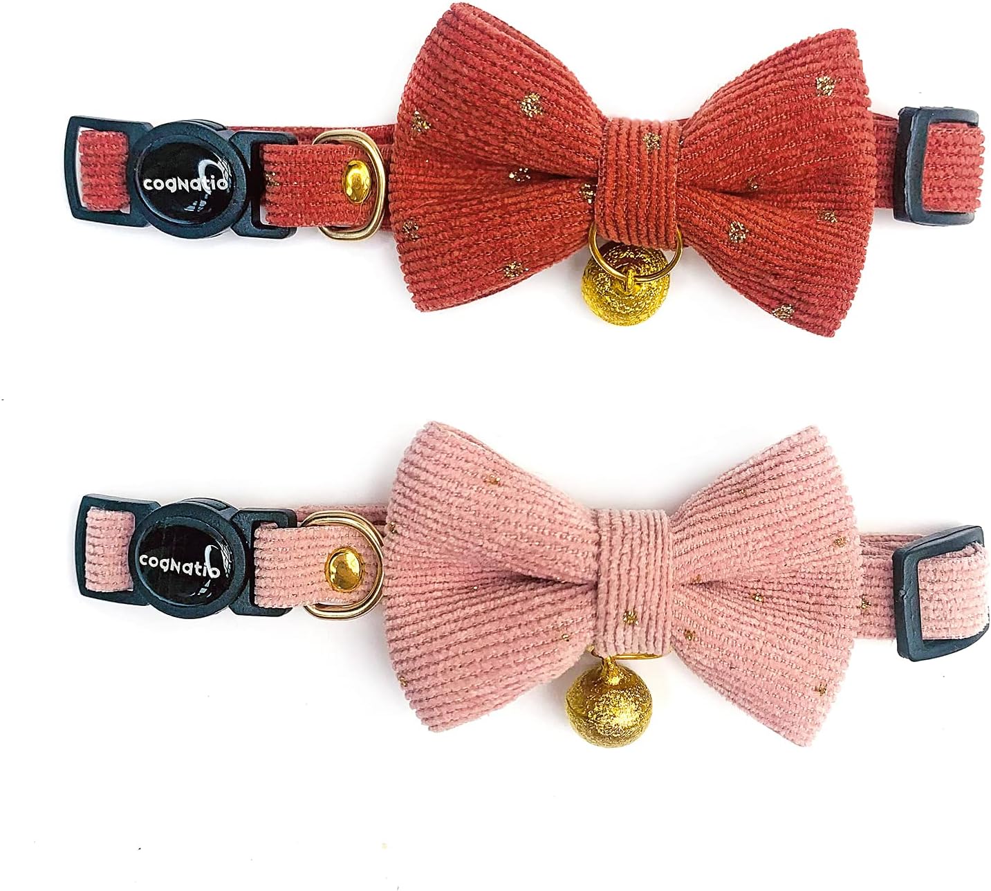 Cognatio Safety Quick Release Cat Collars, Soft Kitten Collars with Detachable Bow Tie and Bell, Pack of 2, Adjustable 20-30 cm (20-30 cm, Green+Pink) - Comfort Style
