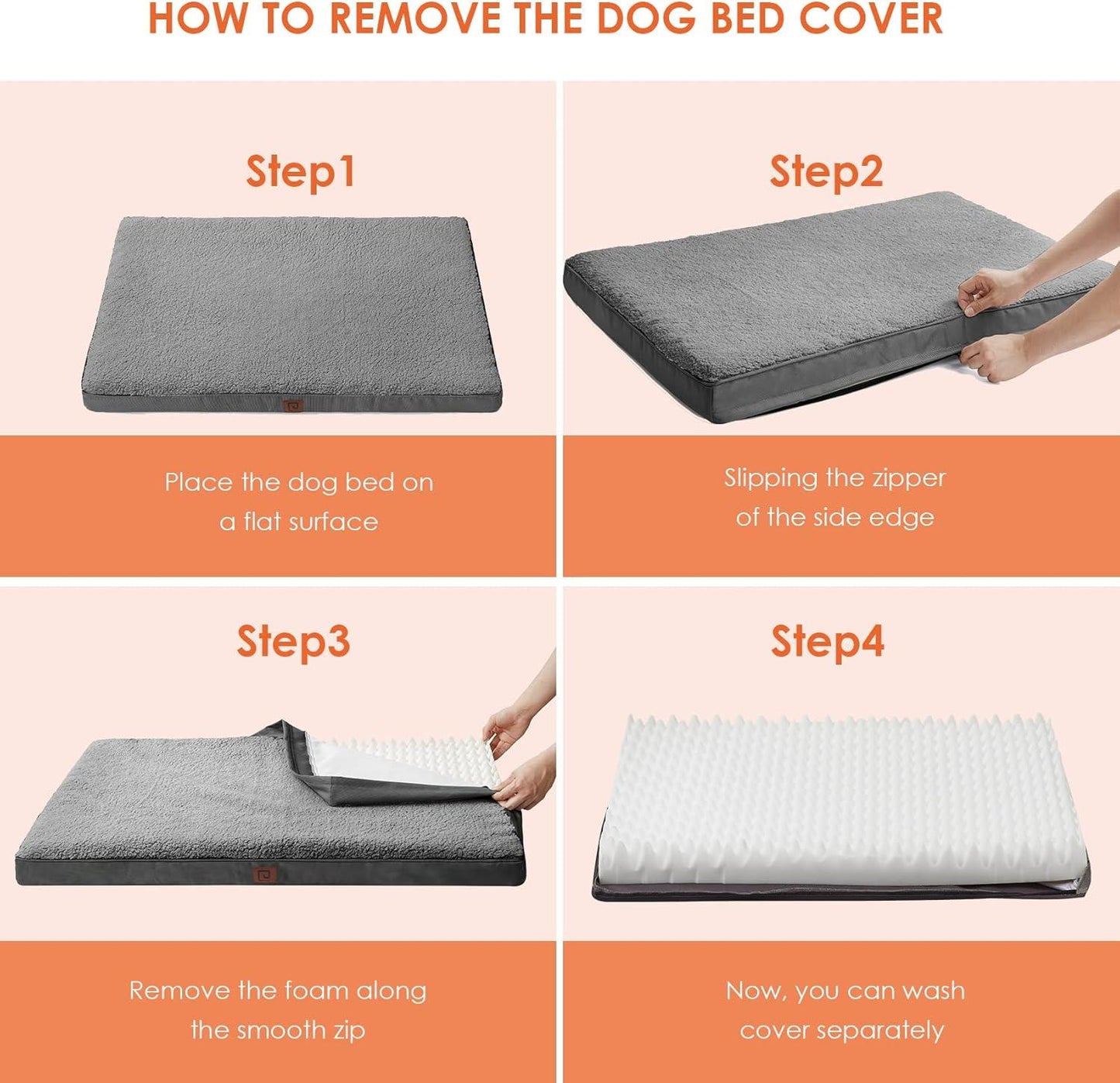 EHEYCIGA Orthopedic Dog Beds Large Mattress with Removable Washable Cover for Crate, Grey, 91x68x9cm - Comfort Style