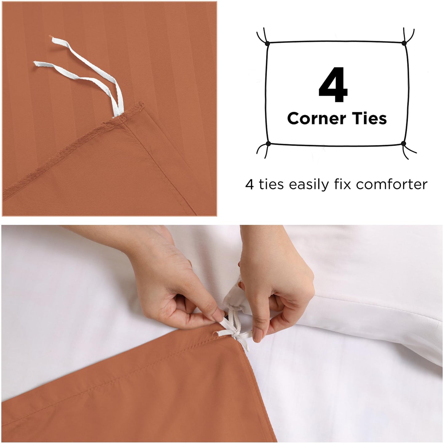 MOONLIGHT20015 Duvet Set Reversible Stripes Satin Double Bedding Set with 2 Pillowcases Soft Hypoallergenic Duvet Cover - Comfort Style