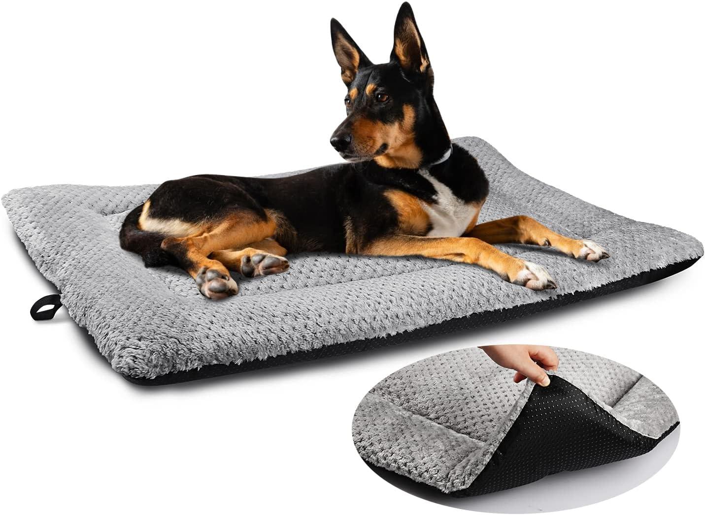 ASIJIA Dog Bed Mat Large 90 x 58CM Washable Fluffy Sherpa Cat Bed Cushion with Anti-Slip Bottom, Warm Pet Dog Crate Mattress for Medium and Large Pets, Grey - Comfort Style